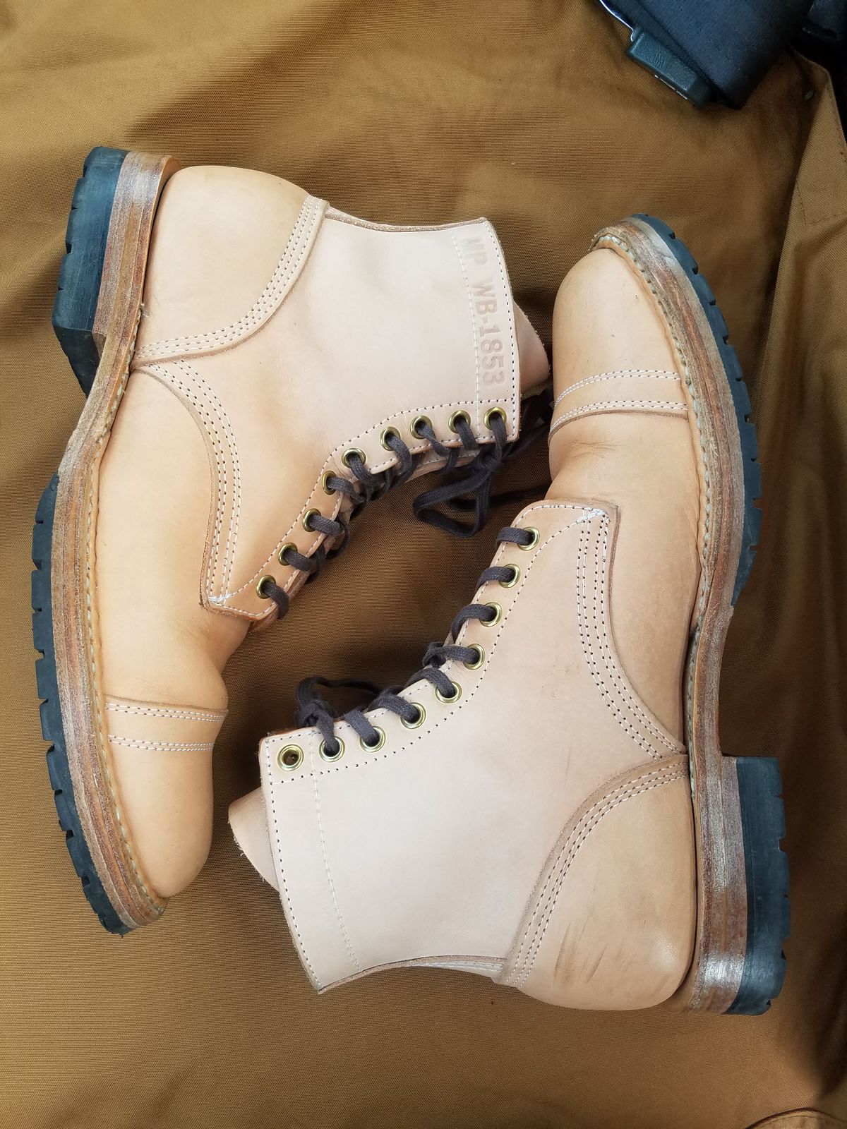 Photo by patinathunderdome on November 5, 2021 of the White's MP-Sherman Toe Cap in Wickett & Craig Natural Veg Tan.