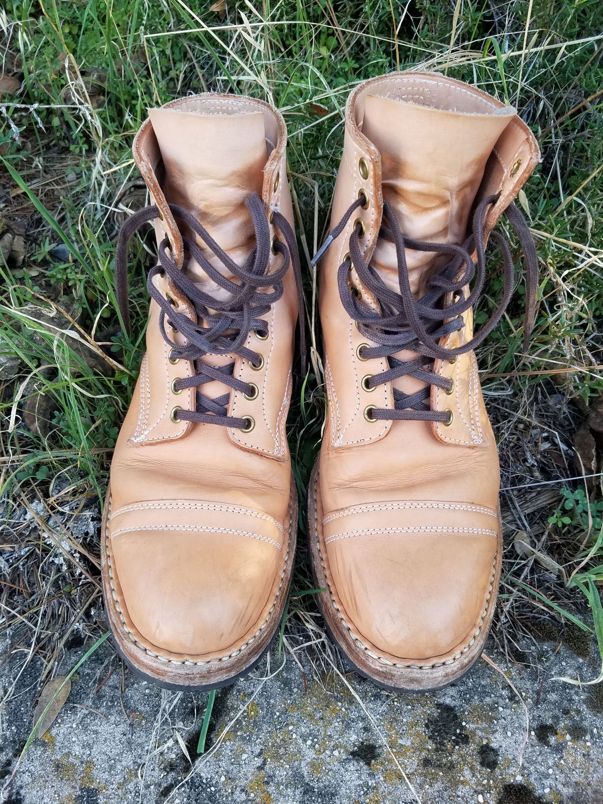 Photo by patinathunderdome on December 4, 2021 of the White's MP-Sherman Toe Cap in Wickett & Craig Natural Veg Tan.