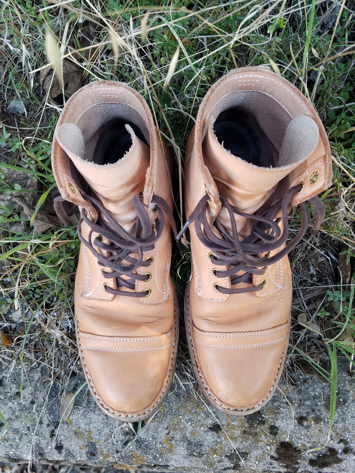 Photo by patinathunderdome on December 4, 2021 of the White's MP-Sherman Toe Cap in Wickett & Craig Natural Veg Tan.