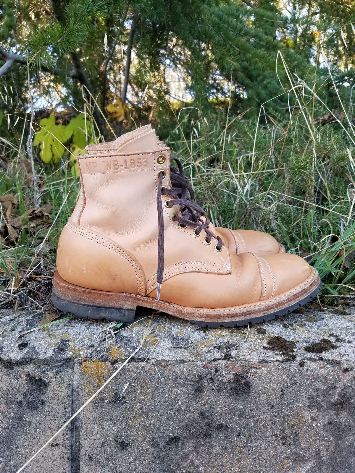 Photo by patinathunderdome on December 4, 2021 of the White's MP-Sherman Toe Cap in Wickett & Craig Natural Veg Tan.