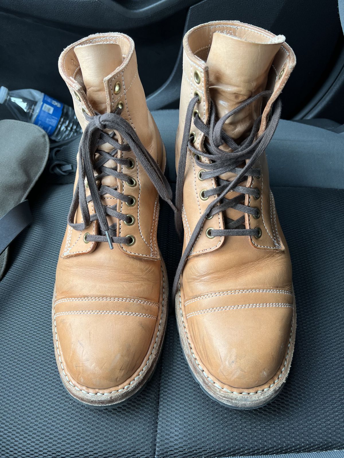 Photo by patinathunderdome on January 4, 2022 of the White's MP-Sherman Toe Cap in Wickett & Craig Natural Veg Tan.