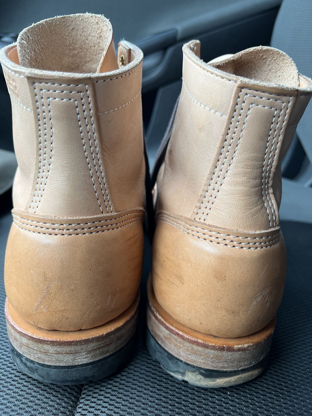 Photo by patinathunderdome on January 4, 2022 of the White's MP-Sherman Toe Cap in Wickett & Craig Natural Veg Tan.