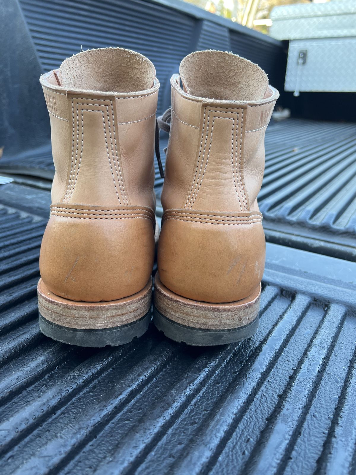 Photo by patinathunderdome on February 4, 2022 of the White's MP-Sherman Toe Cap in Wickett & Craig Natural Veg Tan.