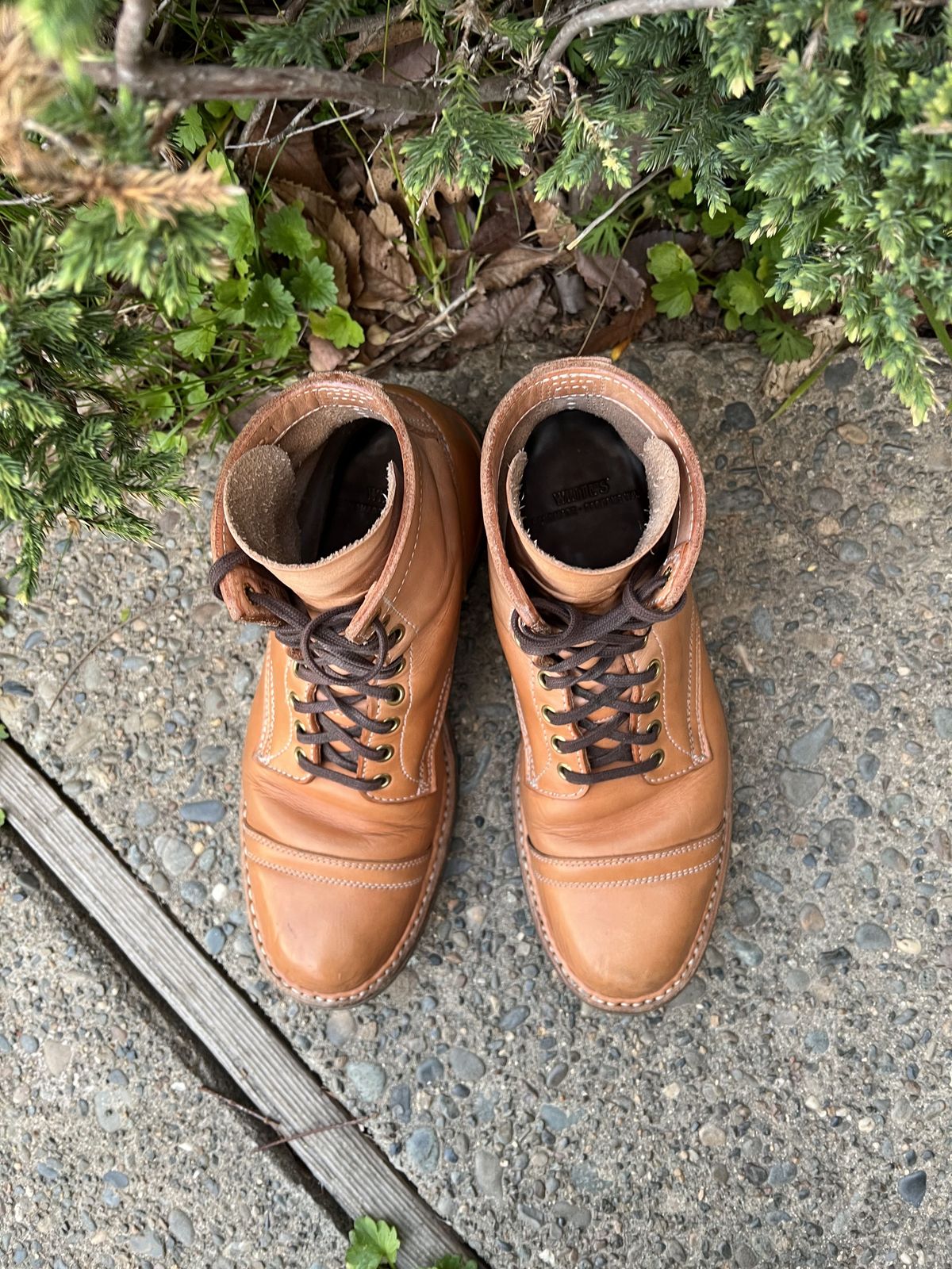 Photo by patinathunderdome on March 5, 2022 of the White's MP-Sherman Toe Cap in Wickett & Craig Natural Veg Tan.