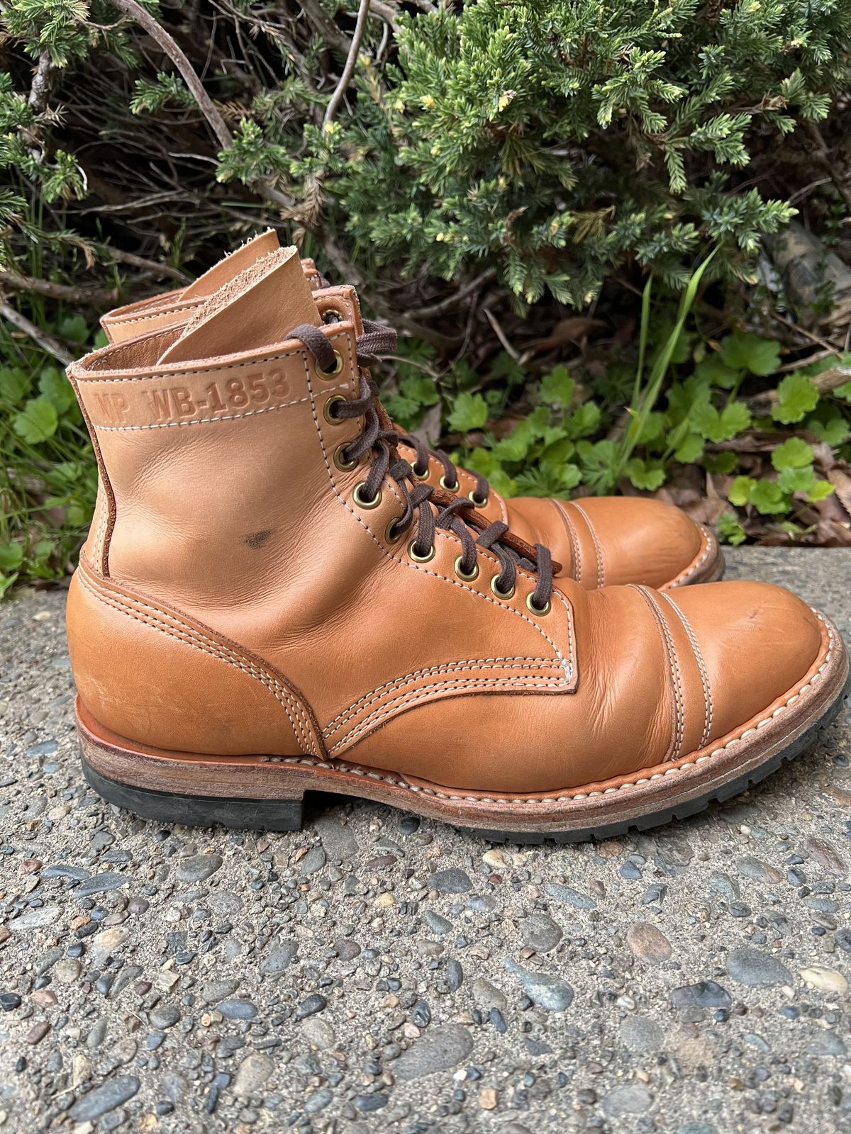 Photo by patinathunderdome on March 5, 2022 of the White's MP-Sherman Toe Cap in Wickett & Craig Natural Veg Tan.