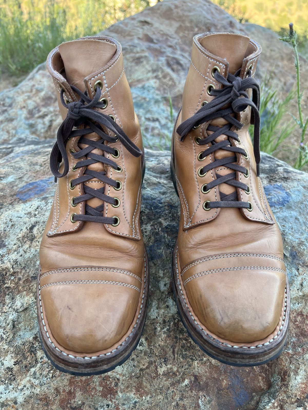 Photo by patinathunderdome on May 5, 2022 of the White's MP-Sherman Toe Cap in Wickett & Craig Natural Veg Tan.