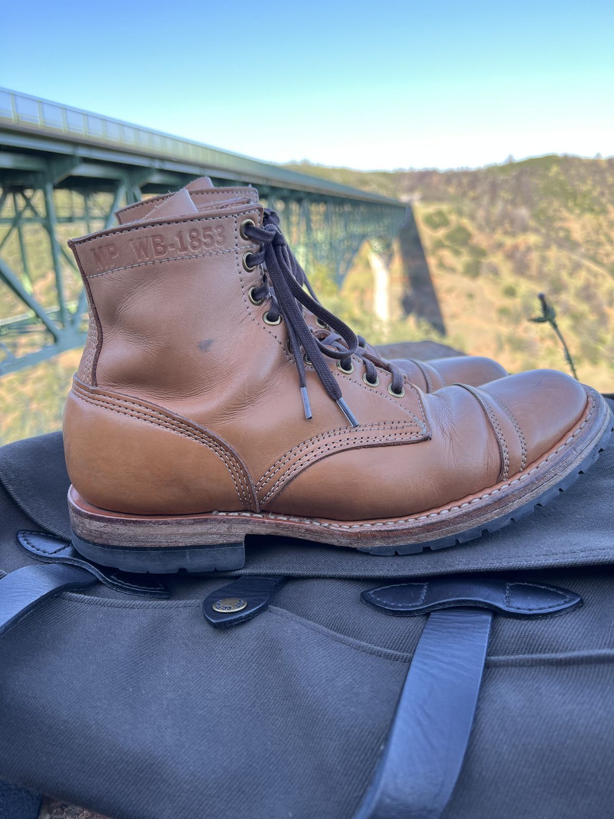 Photo by patinathunderdome on May 5, 2022 of the White's MP-Sherman Toe Cap in Wickett & Craig Natural Veg Tan.