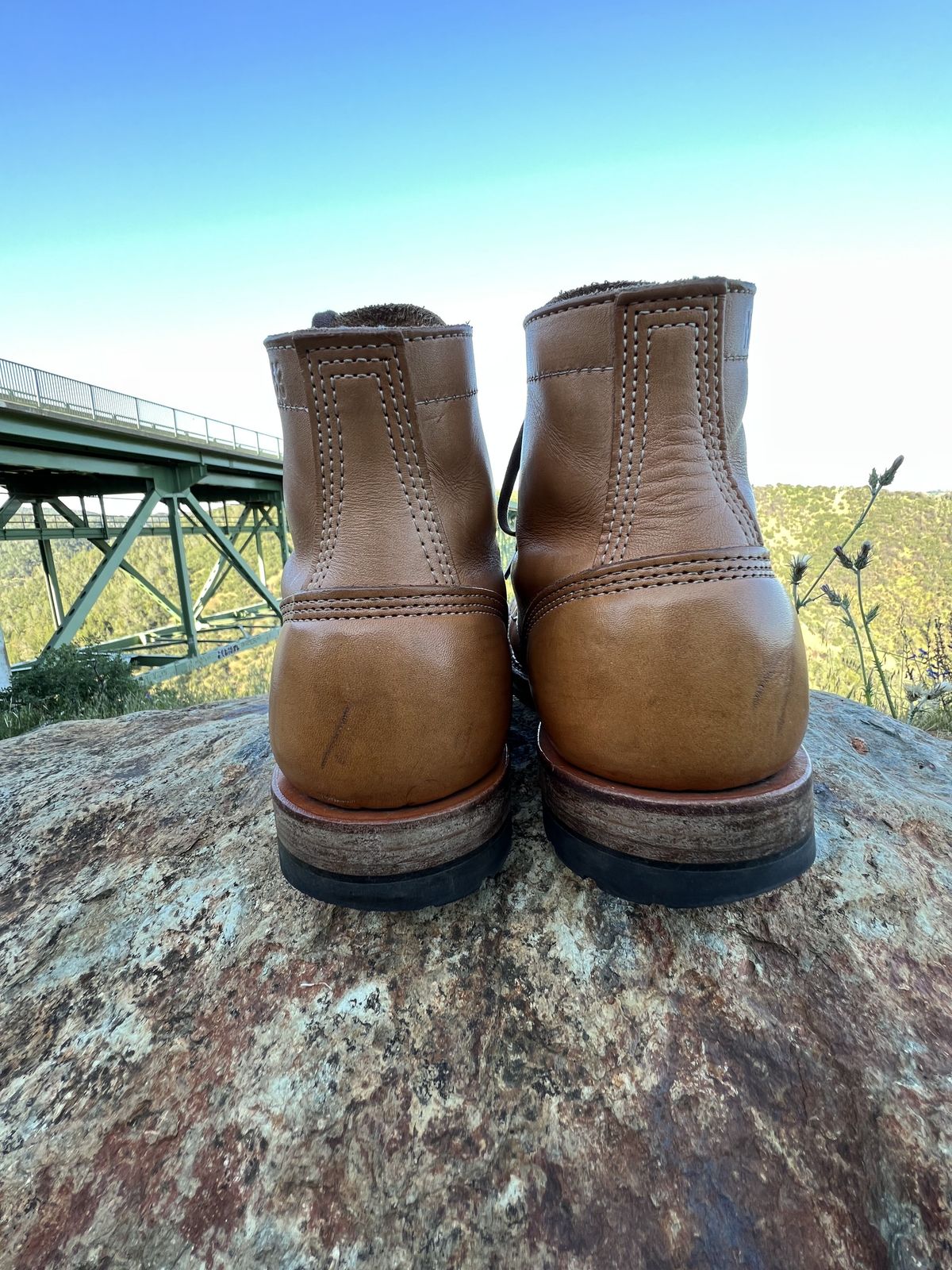 Photo by patinathunderdome on May 5, 2022 of the White's MP-Sherman Toe Cap in Wickett & Craig Natural Veg Tan.