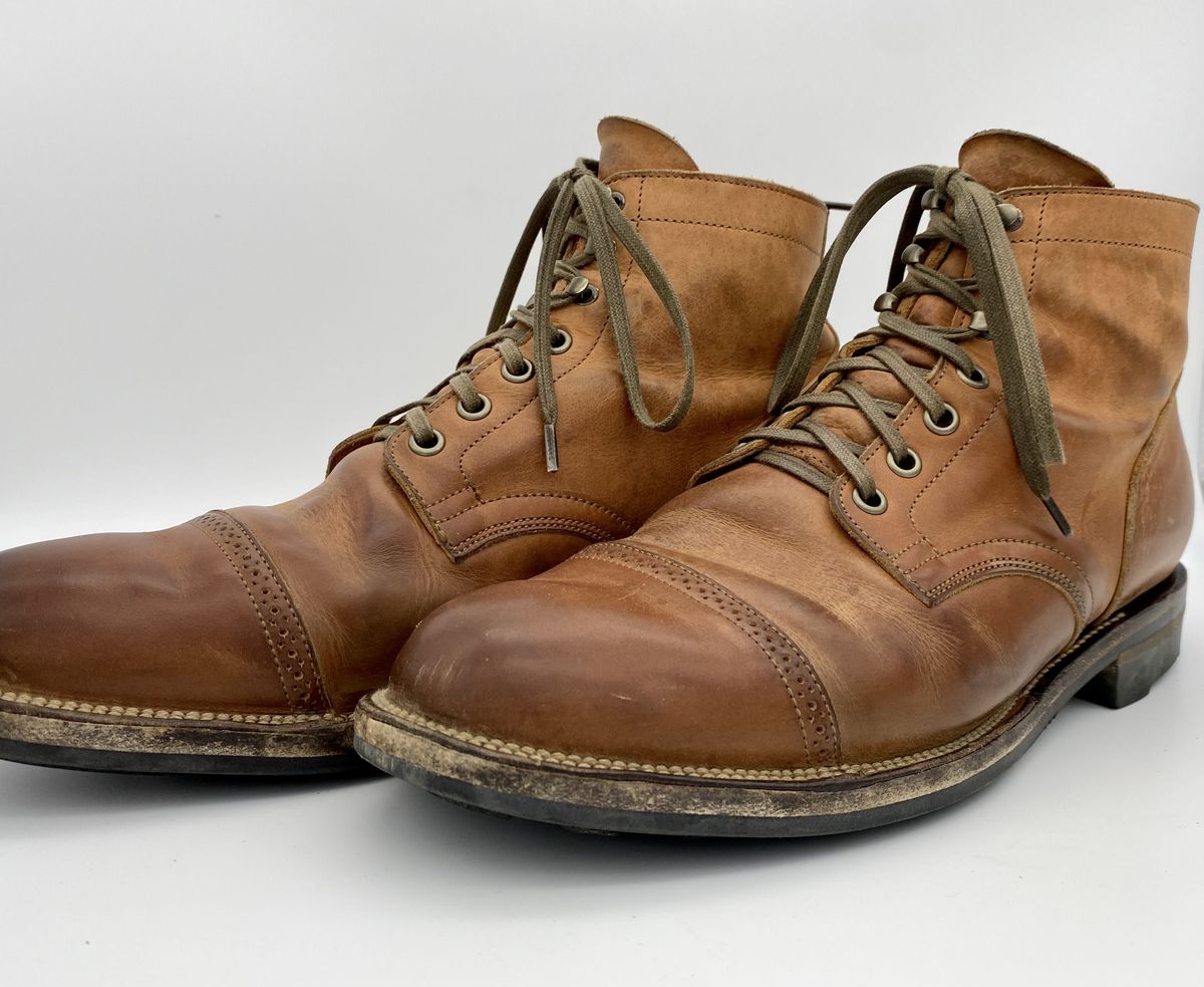 Photo by patinathunderdome on January 2, 2022 of the Viberg Service Boot in Maryam Used Cuoio Vitello Calf.