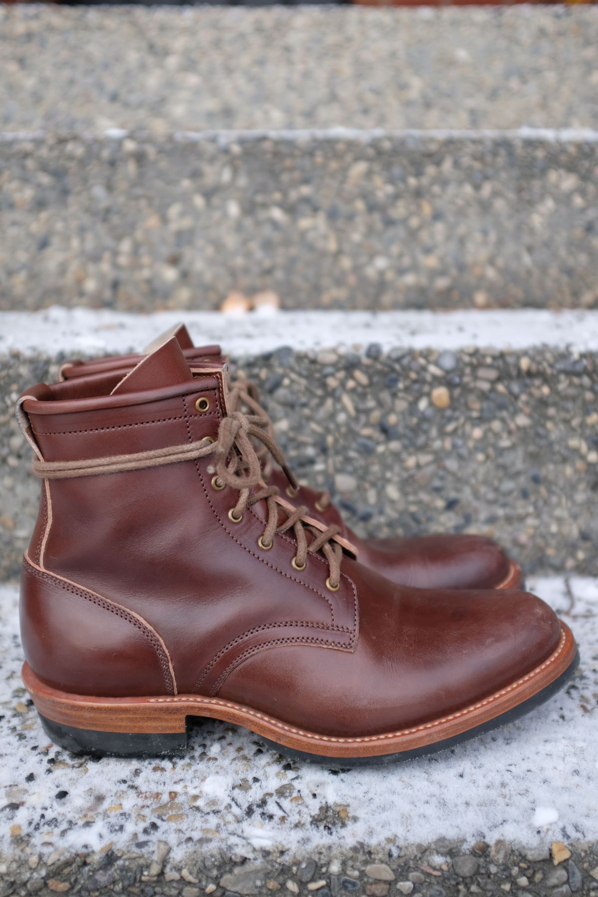 Photo by patinathunderdome on December 4, 2021 of the Flame Panda Service Boot in Conceria Walpier Natural Buttero Overdyed Brown.