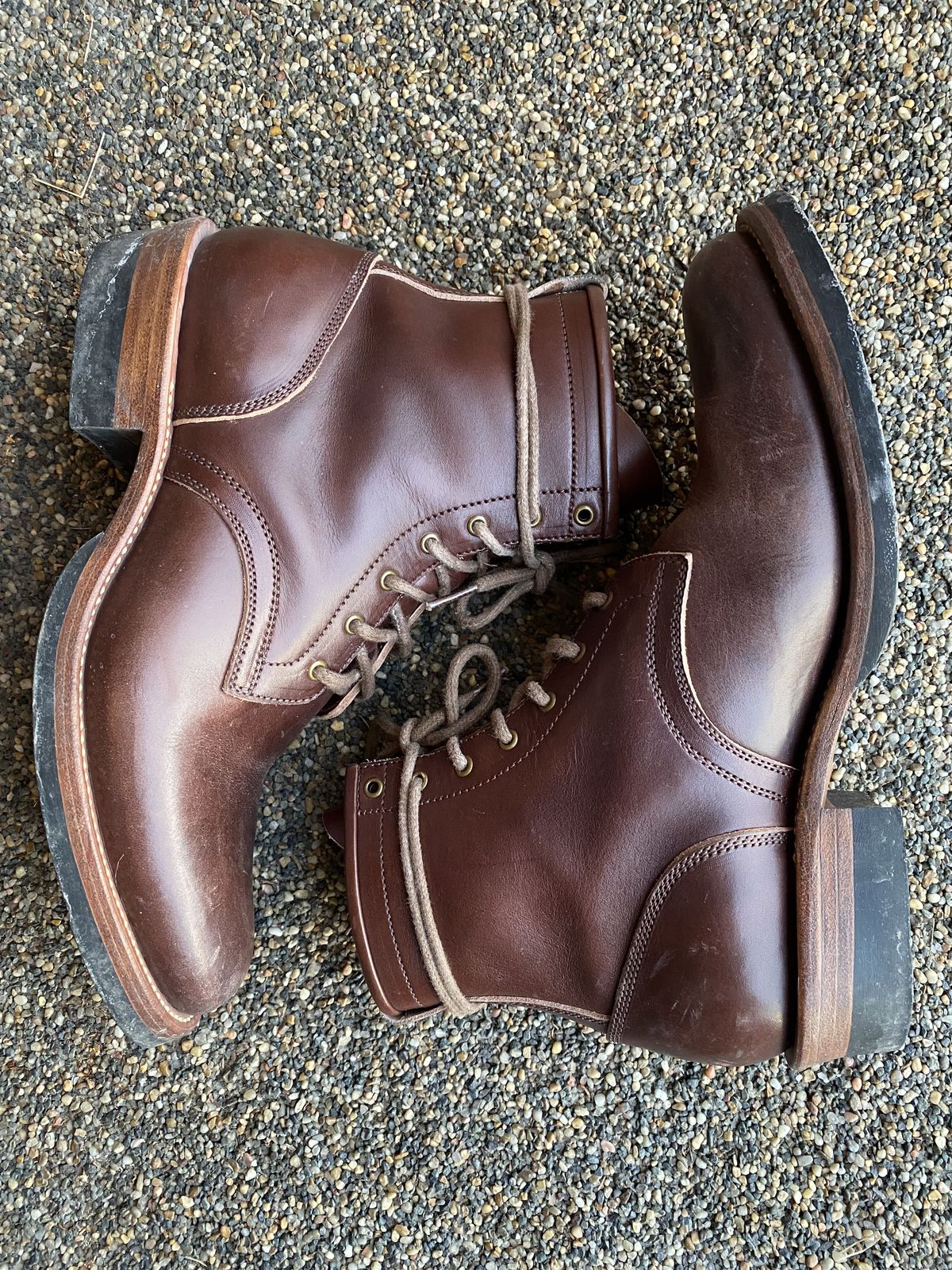 Photo by patinathunderdome on February 5, 2022 of the Flame Panda Service Boot in Conceria Walpier Natural Buttero Overdyed Brown.