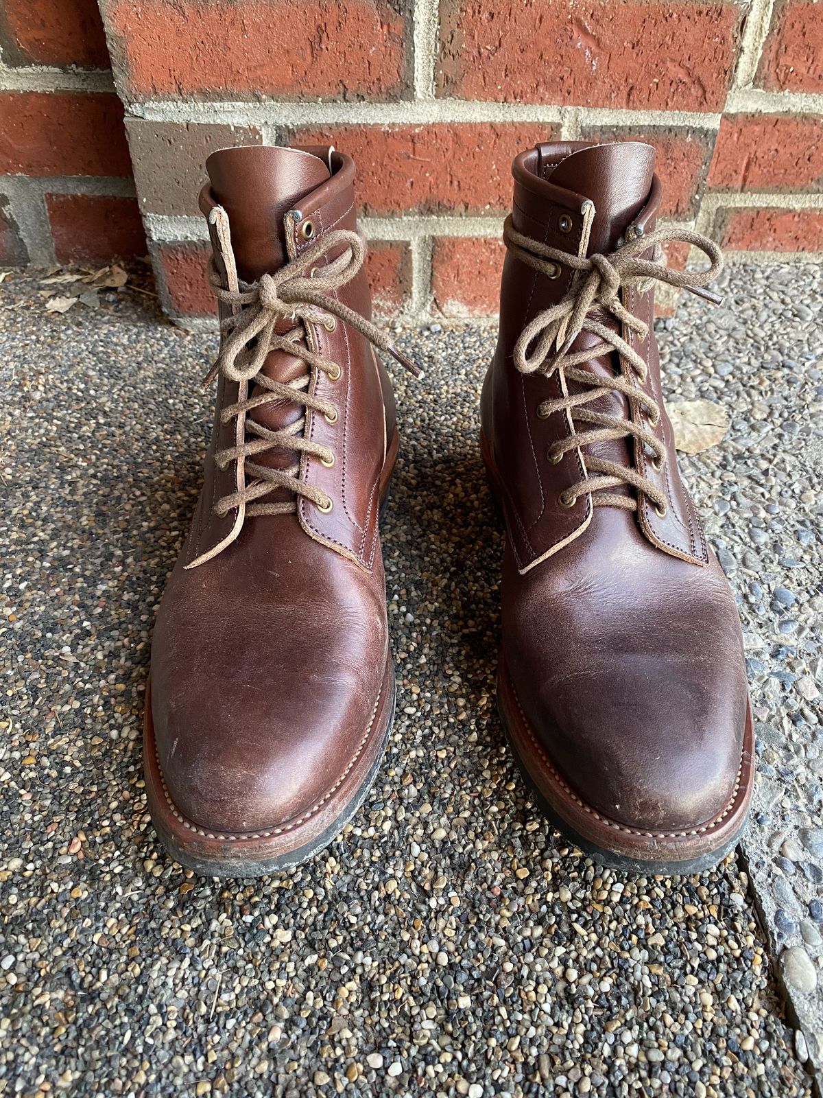 Photo by patinathunderdome on February 5, 2022 of the Flame Panda Service Boot in Conceria Walpier Natural Buttero Overdyed Brown.