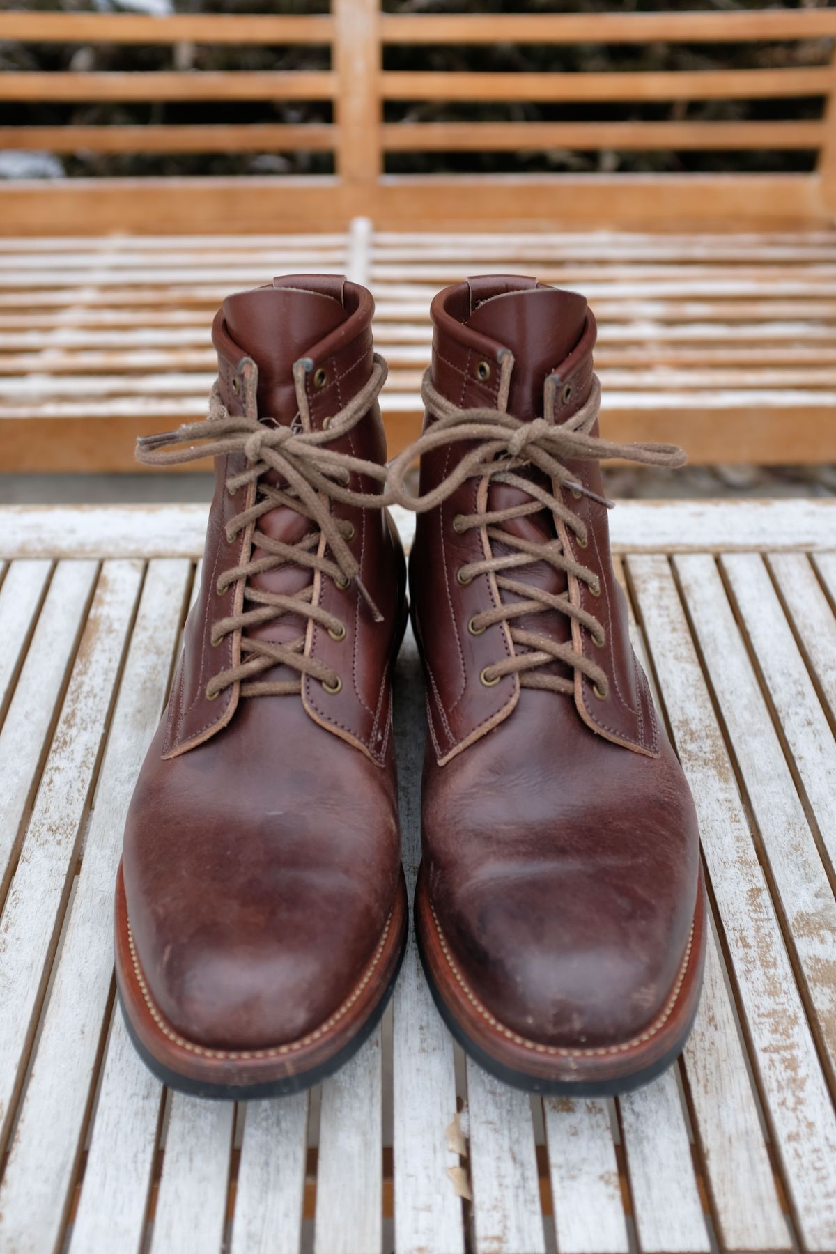 Photo by patinathunderdome on March 2, 2022 of the Flame Panda Service Boot in Conceria Walpier Natural Buttero Overdyed Brown.