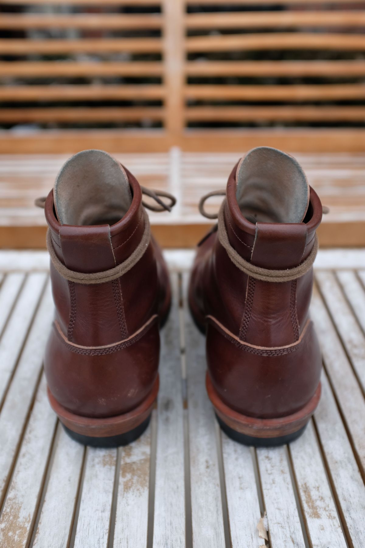 Photo by patinathunderdome on March 2, 2022 of the Flame Panda Service Boot in Conceria Walpier Natural Buttero Overdyed Brown.