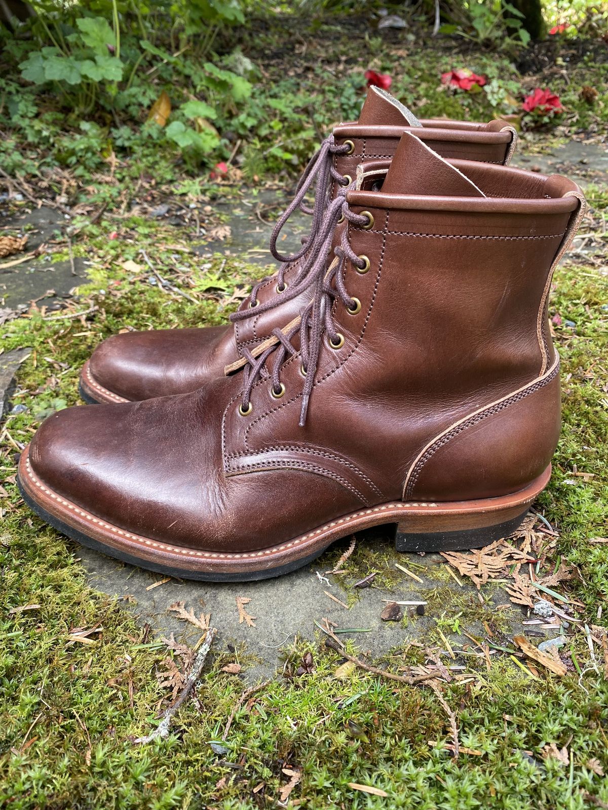 Photo by patinathunderdome on April 5, 2022 of the Flame Panda Service Boot in Conceria Walpier Natural Buttero Overdyed Brown.