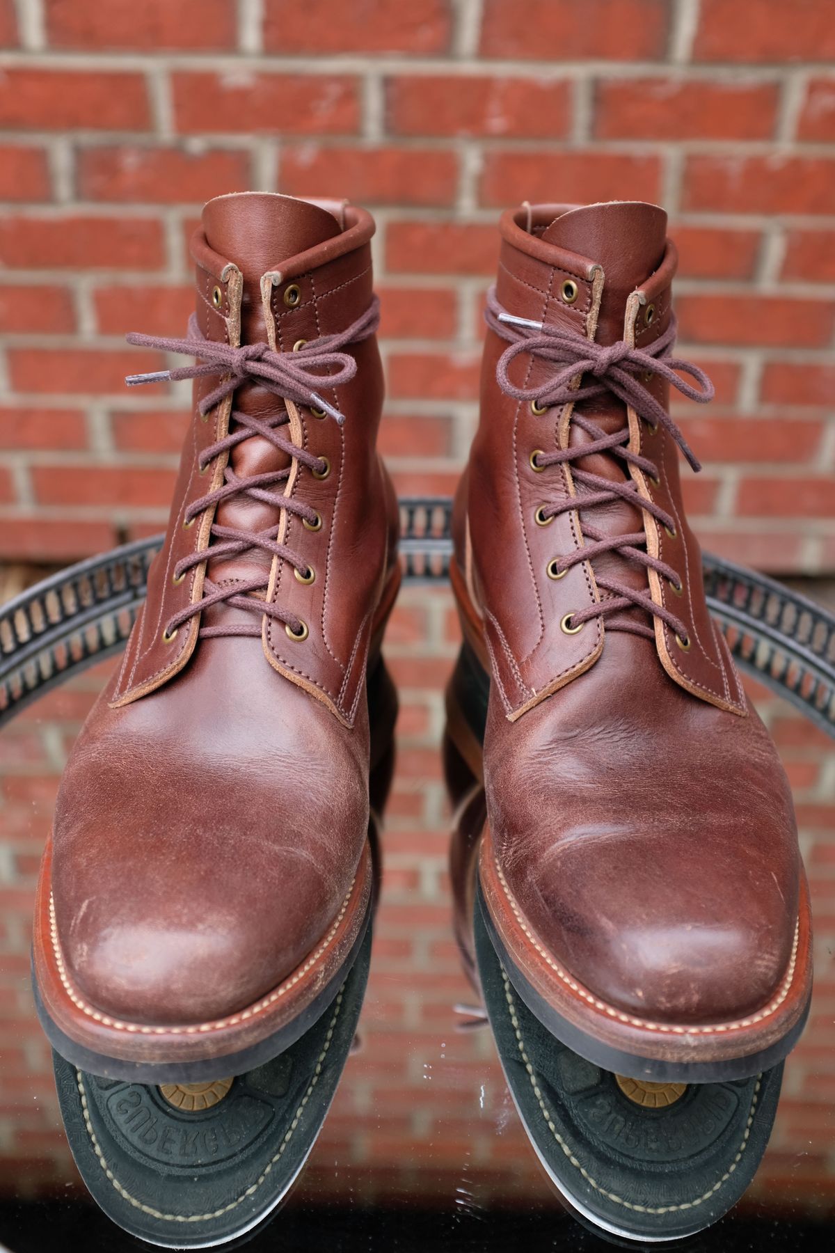 Photo by patinathunderdome on May 6, 2022 of the Flame Panda Service Boot in Conceria Walpier Natural Buttero Overdyed Brown.