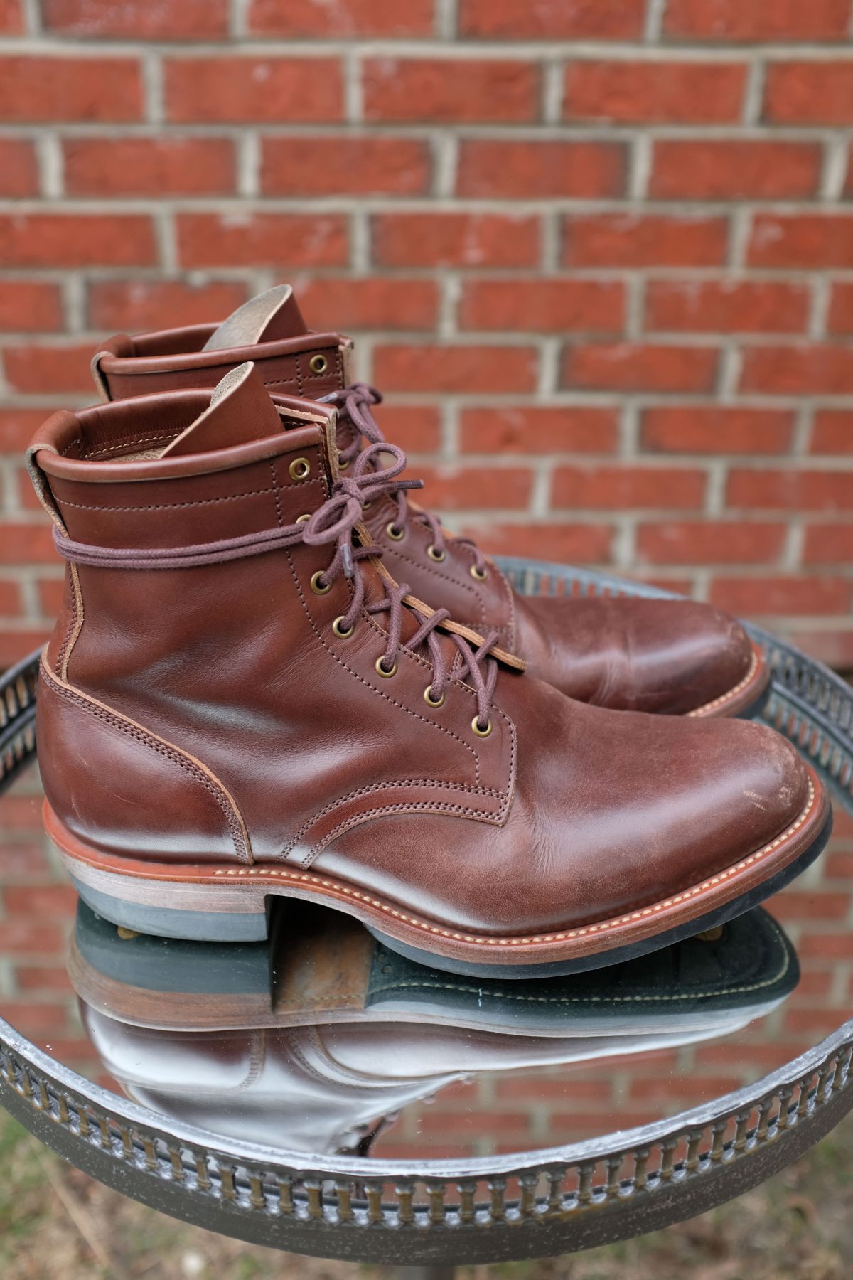 Photo by patinathunderdome on May 6, 2022 of the Flame Panda Service Boot in Conceria Walpier Natural Buttero Overdyed Brown.