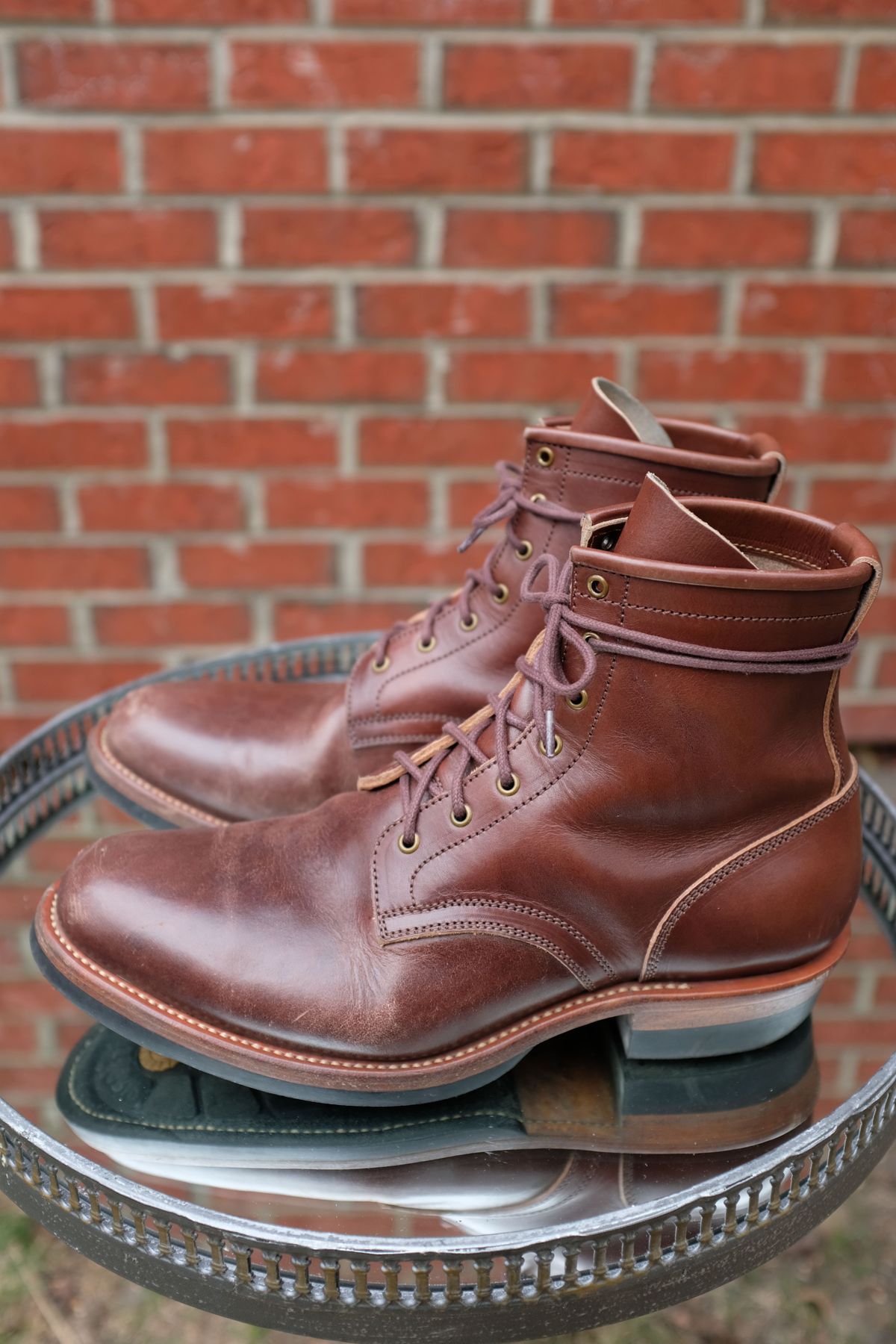 Photo by patinathunderdome on May 6, 2022 of the Flame Panda Service Boot in Conceria Walpier Natural Buttero Overdyed Brown.