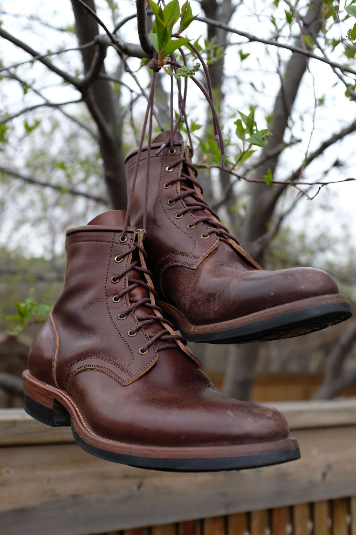 Photo by patinathunderdome on May 6, 2022 of the Flame Panda Service Boot in Conceria Walpier Natural Buttero Overdyed Brown.