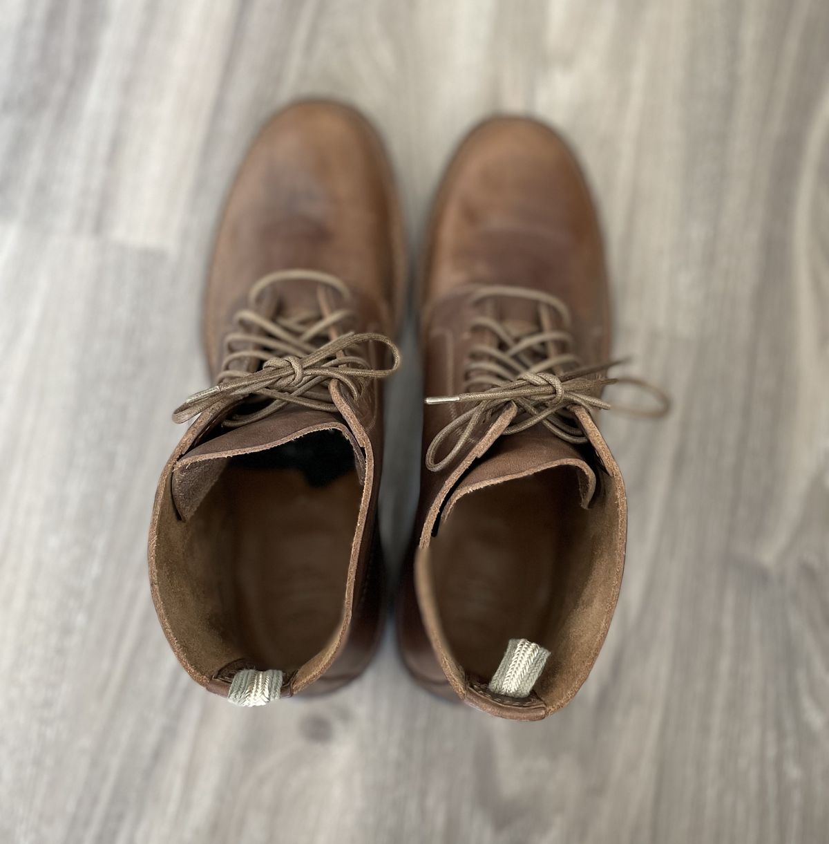 Photo by patinathunderdome on September 30, 2021 of the Officine Creative Ratio Boots in Brown Italian.