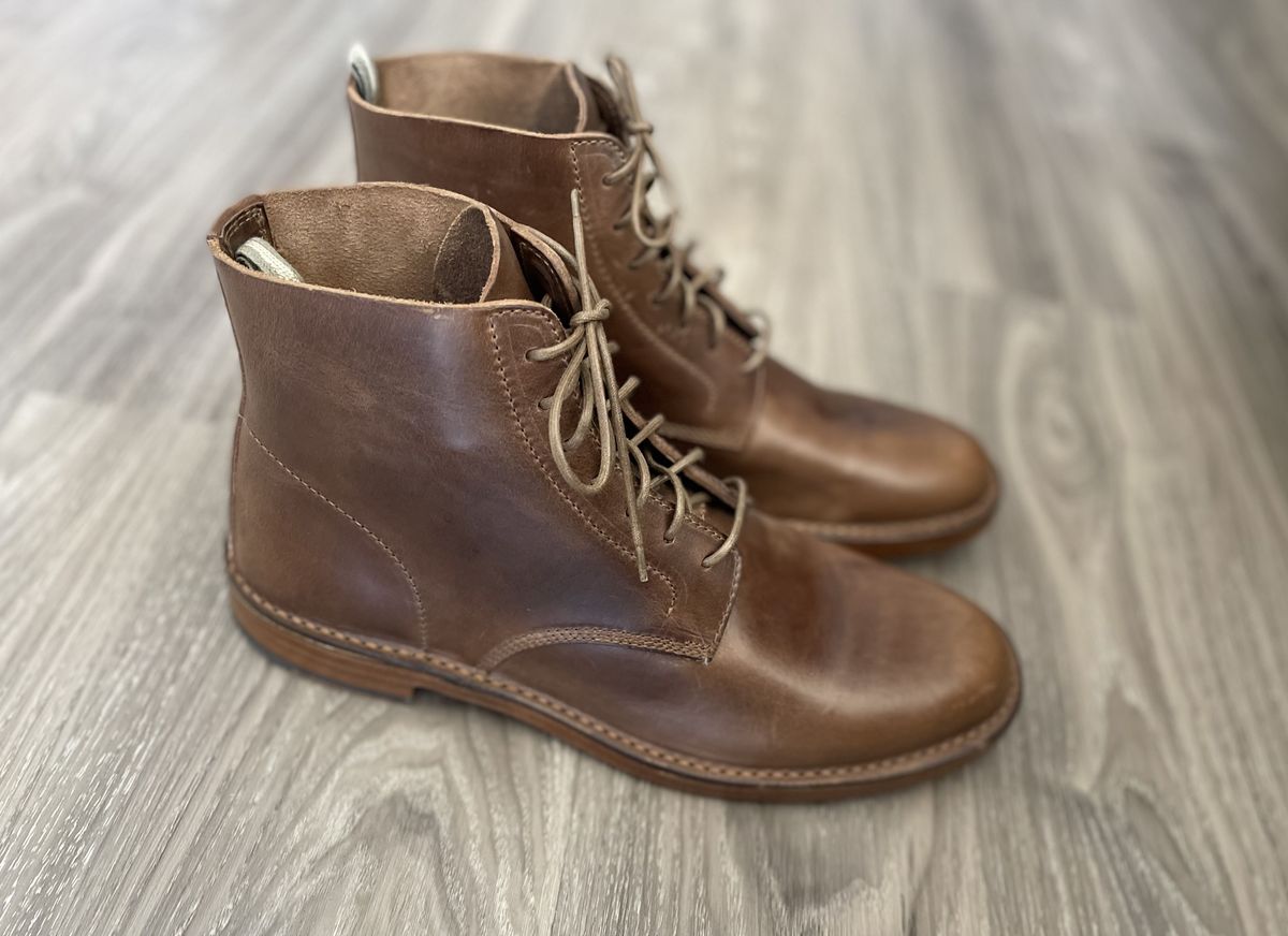 Photo by patinathunderdome on September 30, 2021 of the Officine Creative Ratio Boots in Brown Italian.