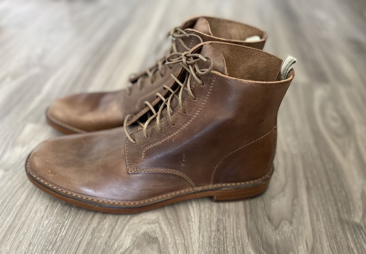 Photo by patinathunderdome on September 30, 2021 of the Officine Creative Ratio Boots in Brown Italian.