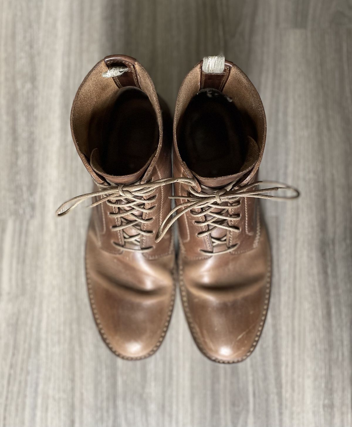 Photo by patinathunderdome on November 8, 2021 of the Officine Creative Ratio Boots in Brown Italian.