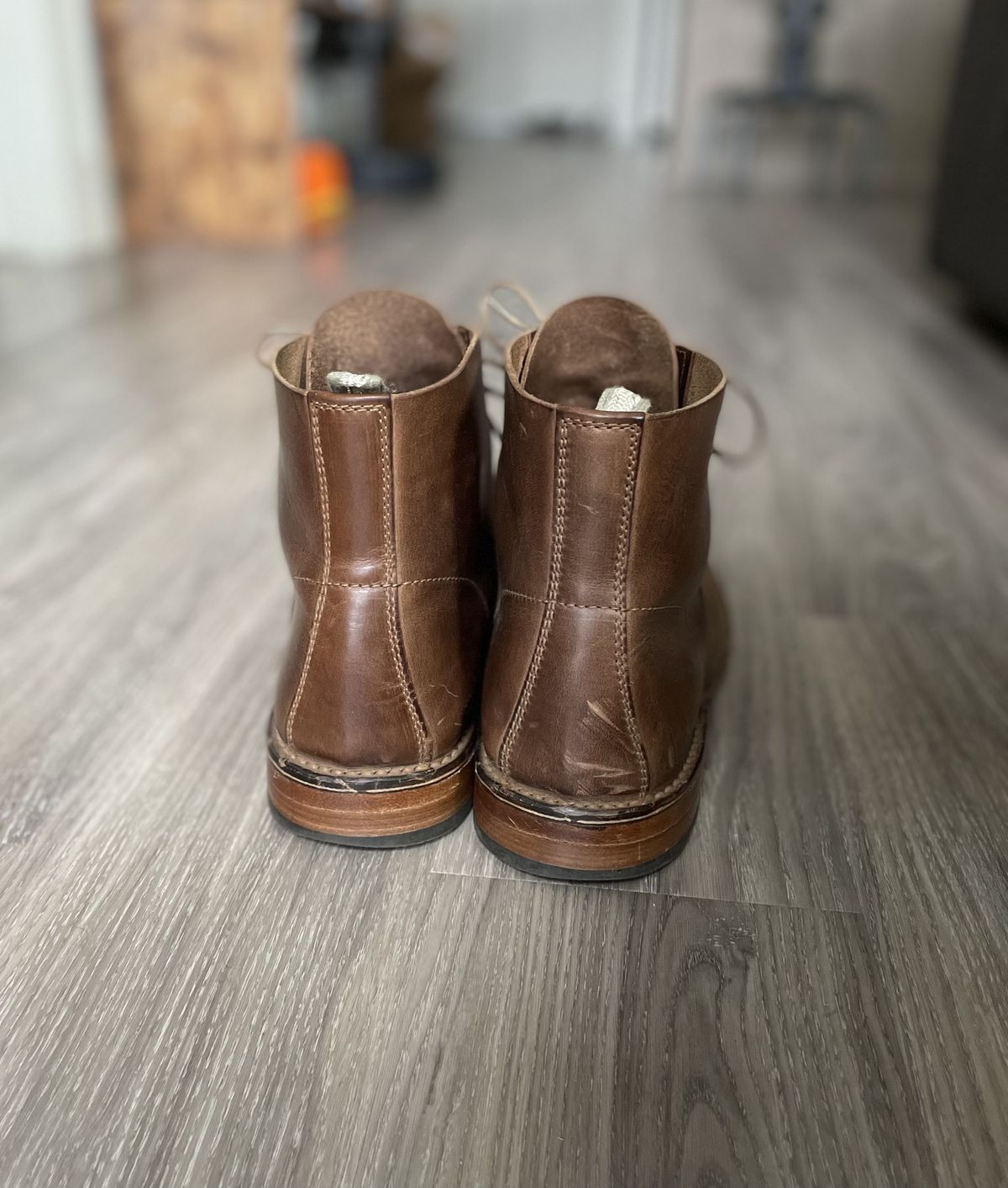 Photo by patinathunderdome on November 8, 2021 of the Officine Creative Ratio Boots in Brown Italian.