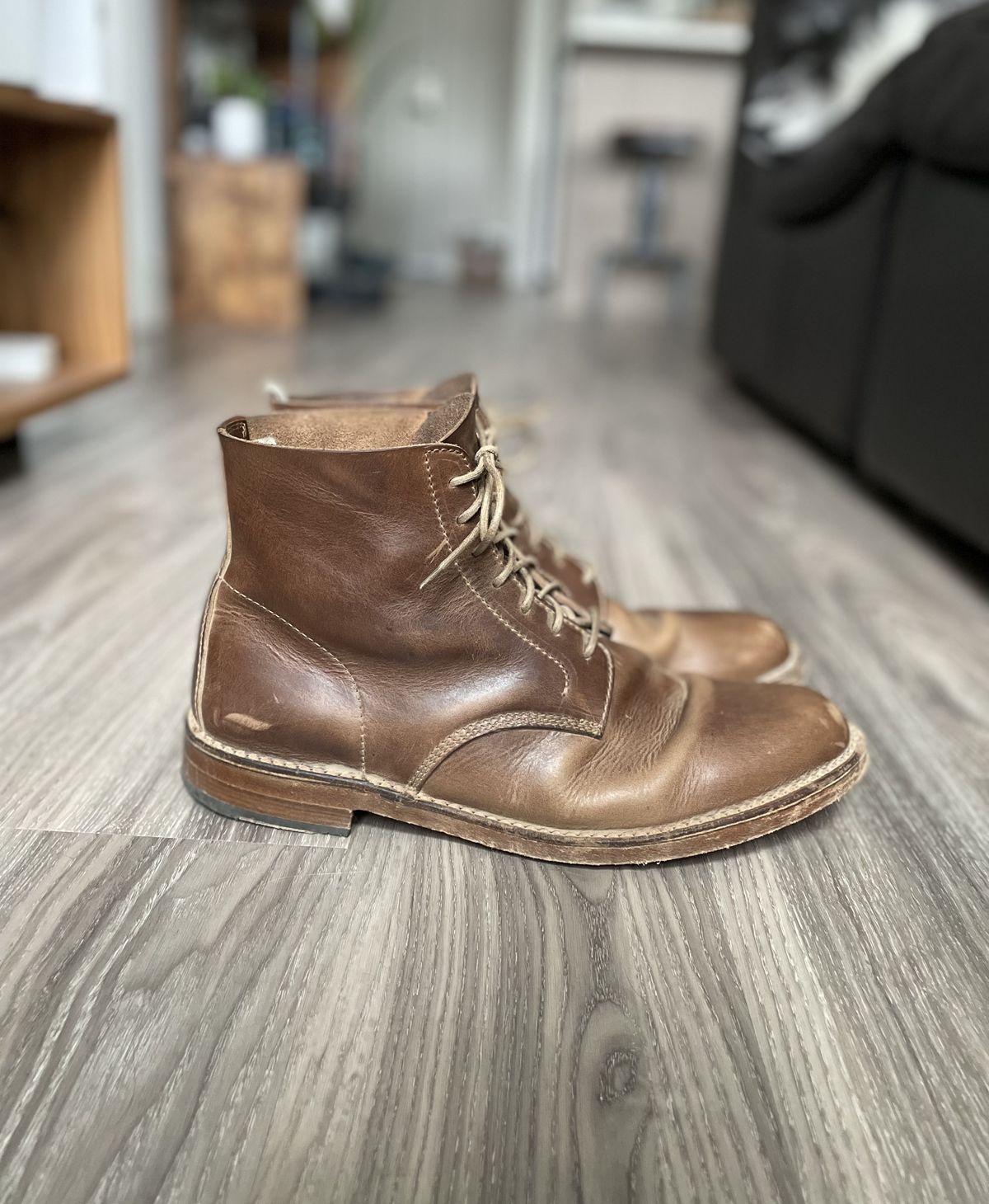 Photo by patinathunderdome on December 4, 2021 of the Officine Creative Ratio Boots in Brown Italian.