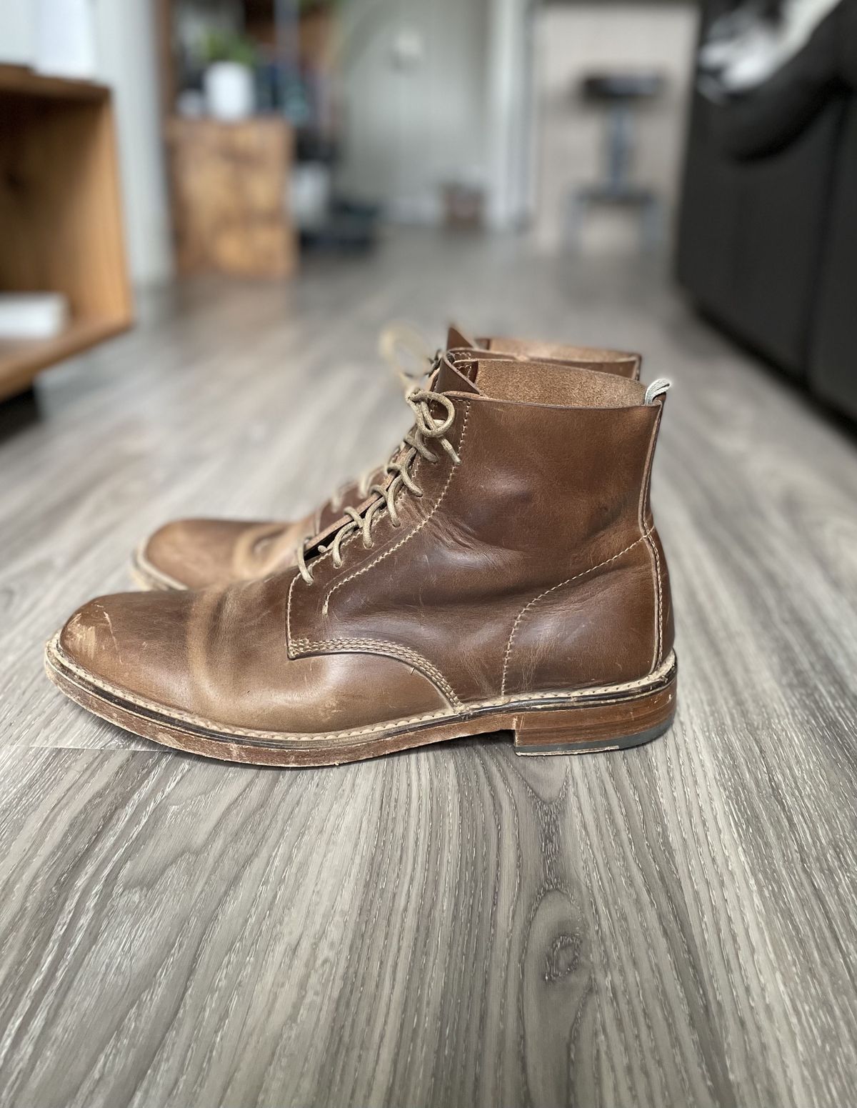 Photo by patinathunderdome on December 4, 2021 of the Officine Creative Ratio Boots in Brown Italian.