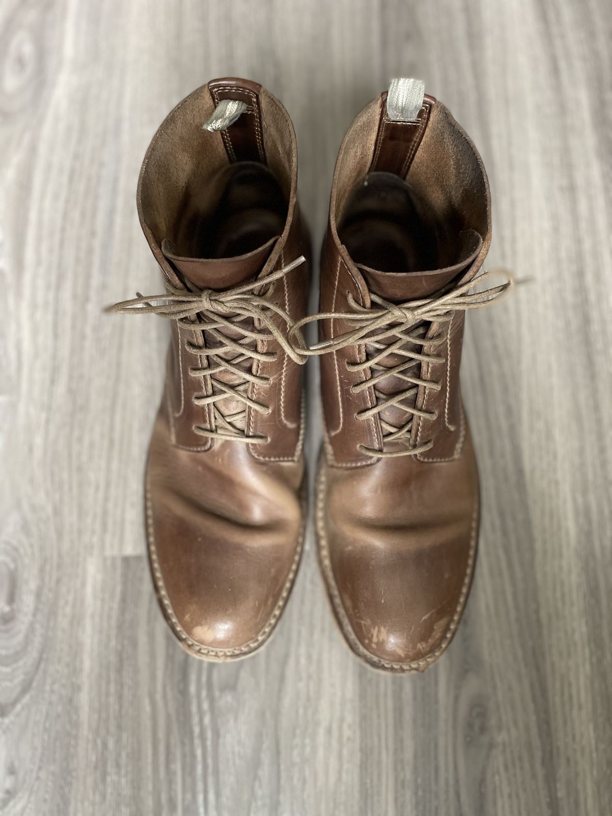 Photo by patinathunderdome on December 4, 2021 of the Officine Creative Ratio Boots in Brown Italian.