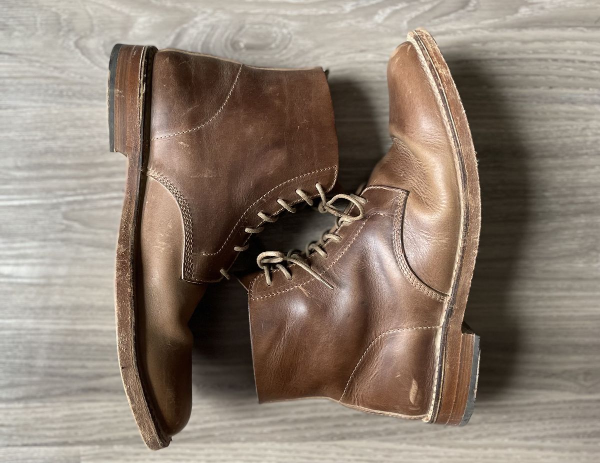Photo by patinathunderdome on December 4, 2021 of the Officine Creative Ratio Boots in Brown Italian.