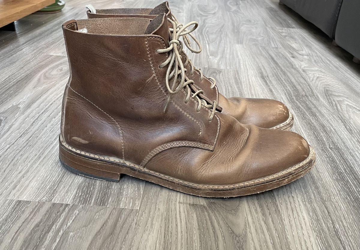 Photo by patinathunderdome on January 5, 2022 of the Officine Creative Ratio Boots in Brown Italian.