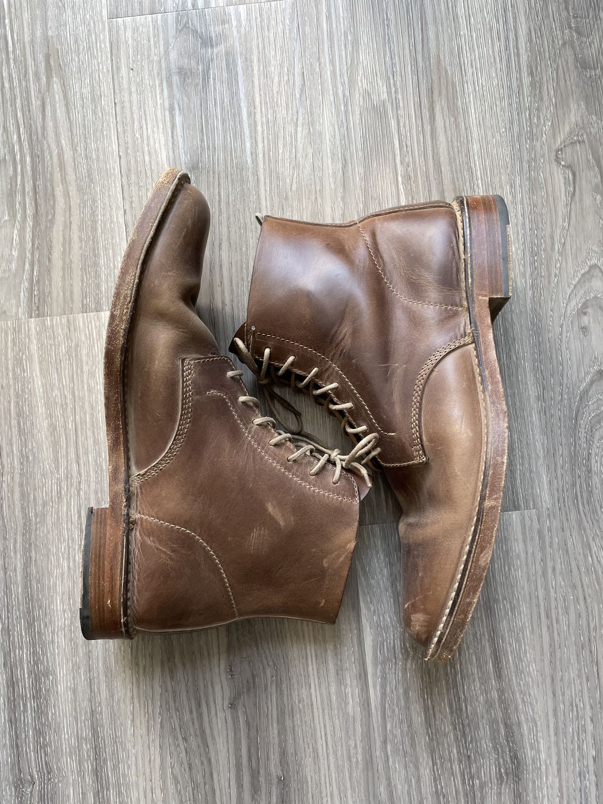 Photo by patinathunderdome on January 5, 2022 of the Officine Creative Ratio Boots in Brown Italian.