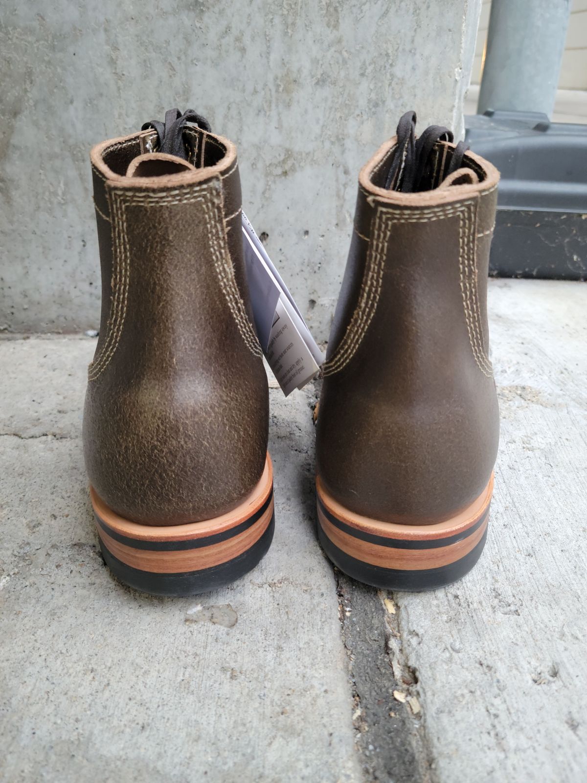 Photo by patinathunderdome on October 6, 2021 of the White's MP-Sherman Toe Cap in Horween Dark Olive Waxed Flesh.