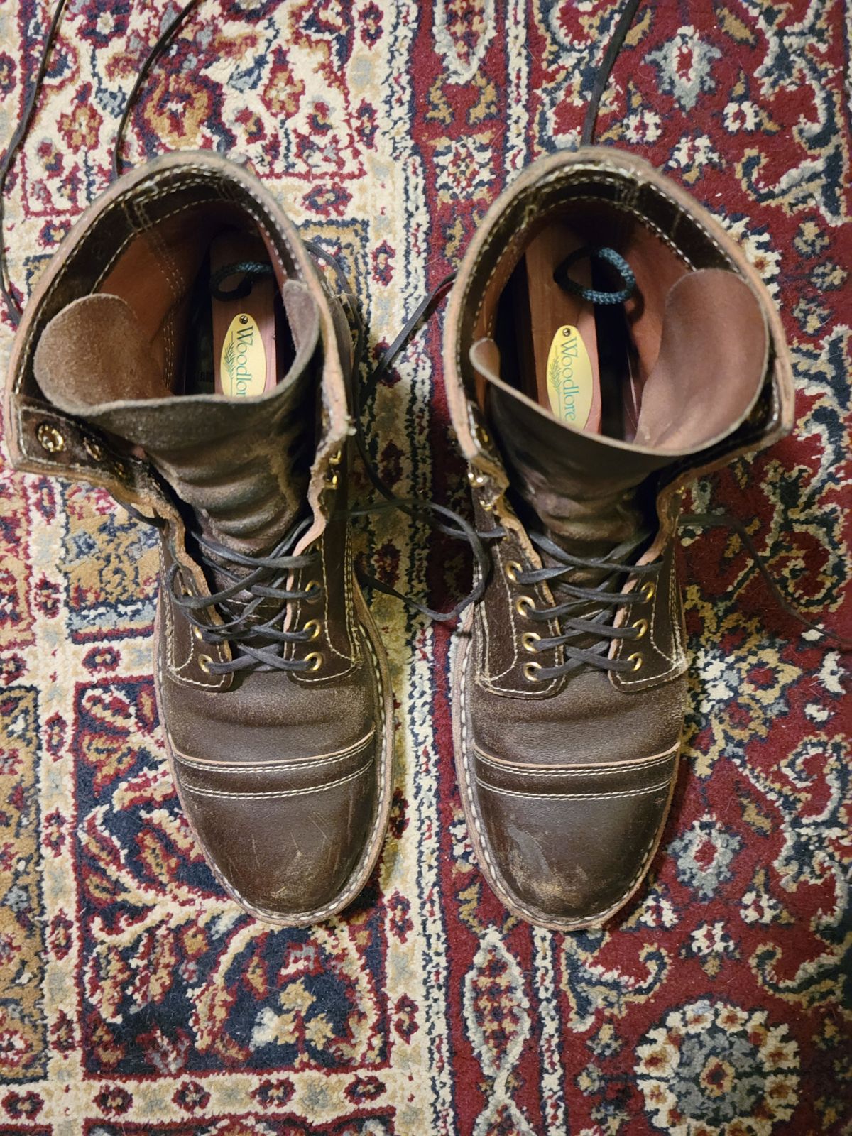 Photo by patinathunderdome on February 6, 2022 of the White's MP-Sherman Toe Cap in Horween Dark Olive Waxed Flesh.