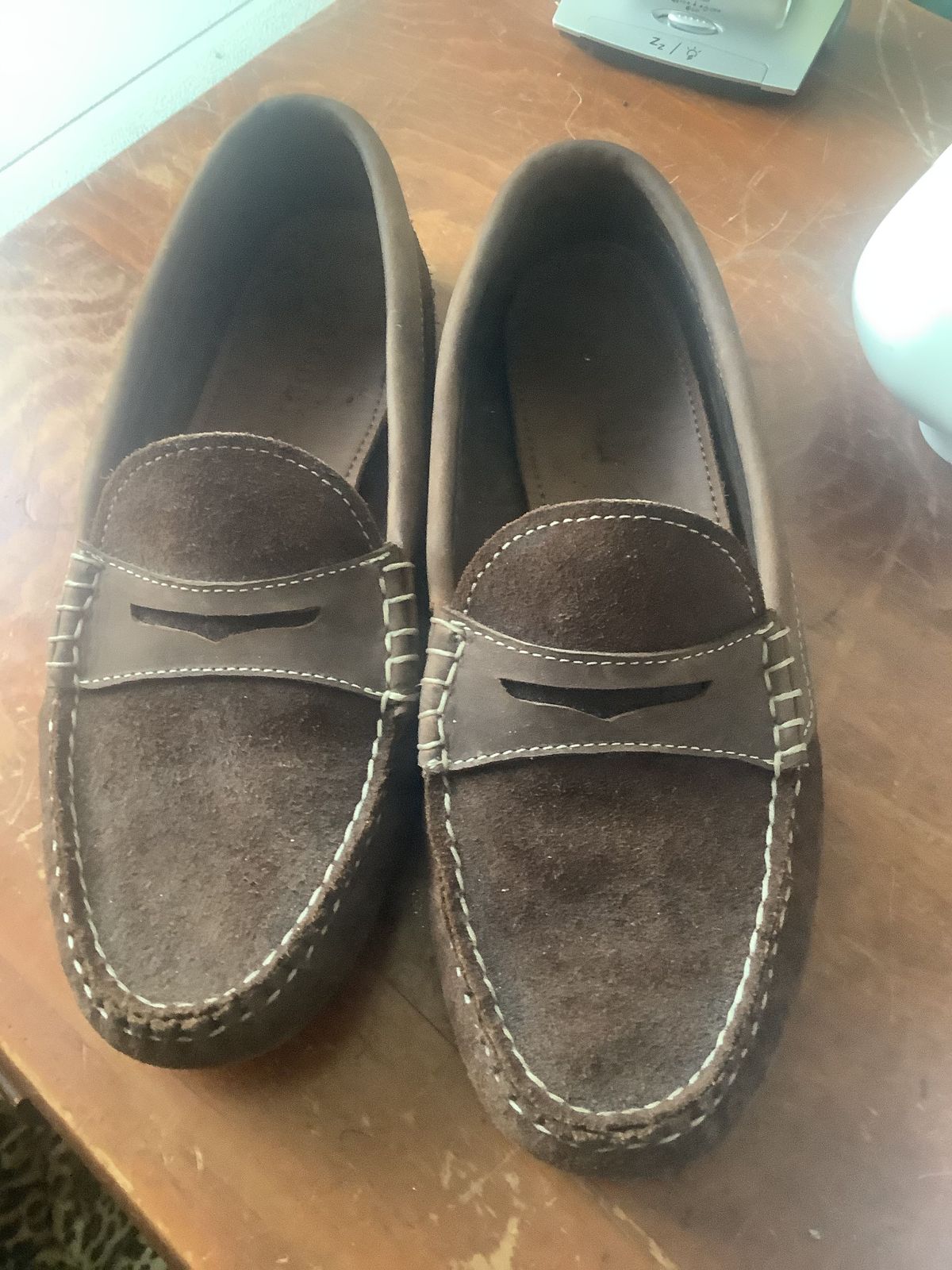 Photo by patinathunderdome on October 1, 2021 of the Quoddy Penny Driver in C.F. Stead Chocolate Repello Calf Suede.