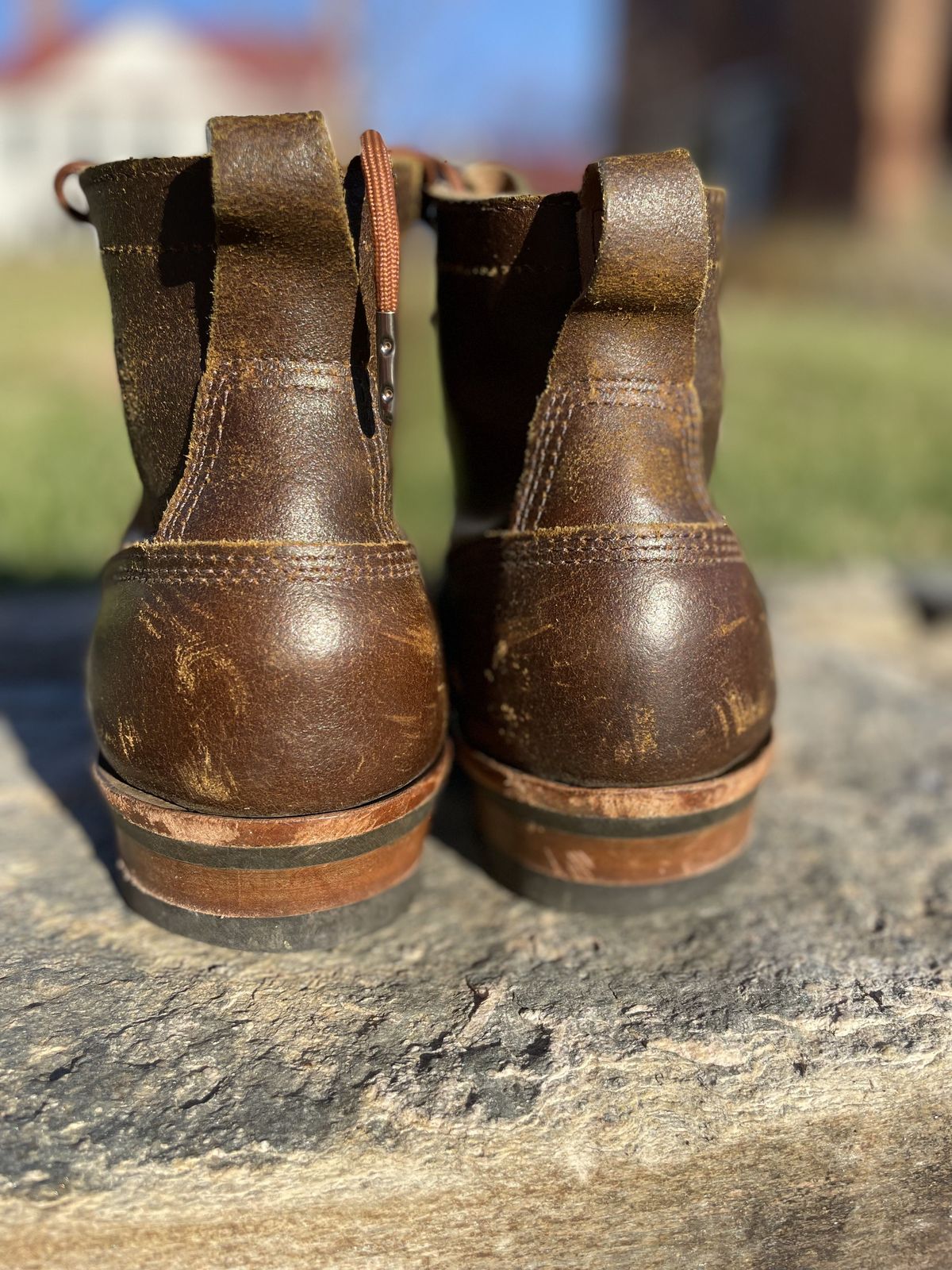 Photo by patinathunderdome on December 5, 2021 of the White's 350 Cutter in Horween Cinnamon Waxed Flesh.