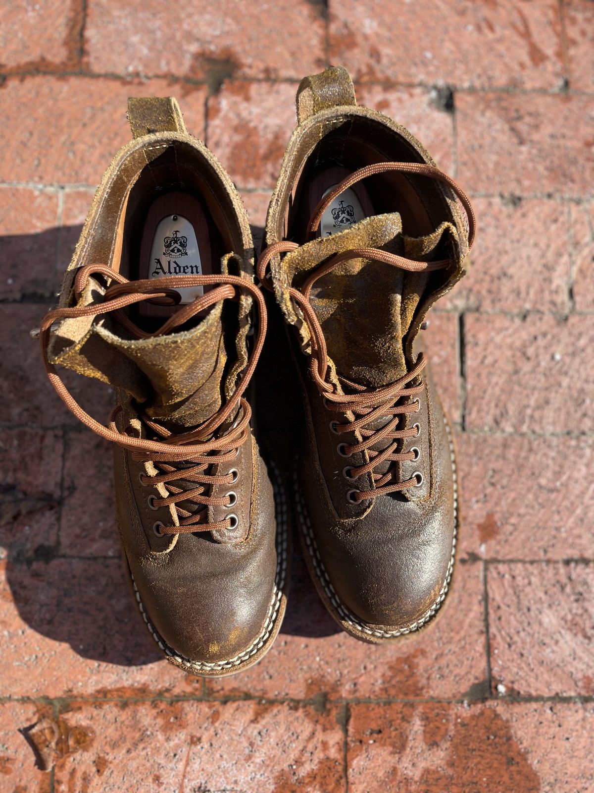 Photo by patinathunderdome on January 4, 2022 of the White's 350 Cutter in Horween Cinnamon Waxed Flesh.