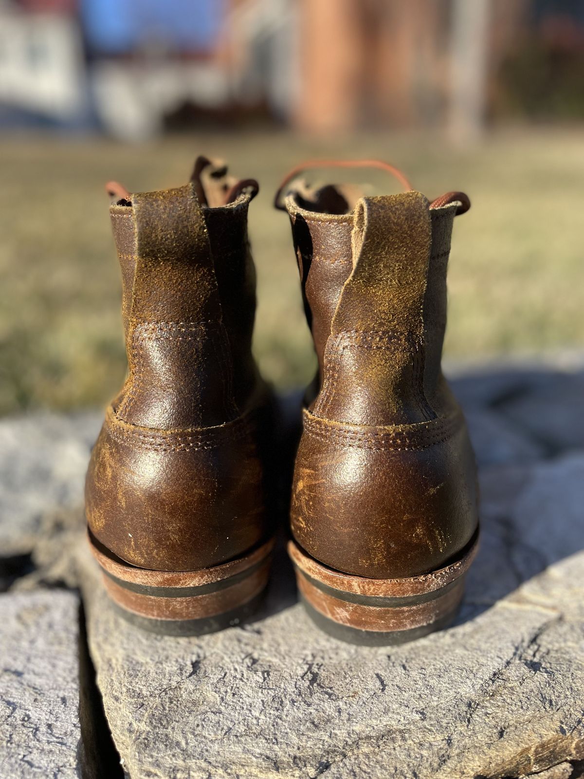 Photo by patinathunderdome on February 5, 2022 of the White's 350 Cutter in Horween Cinnamon Waxed Flesh.
