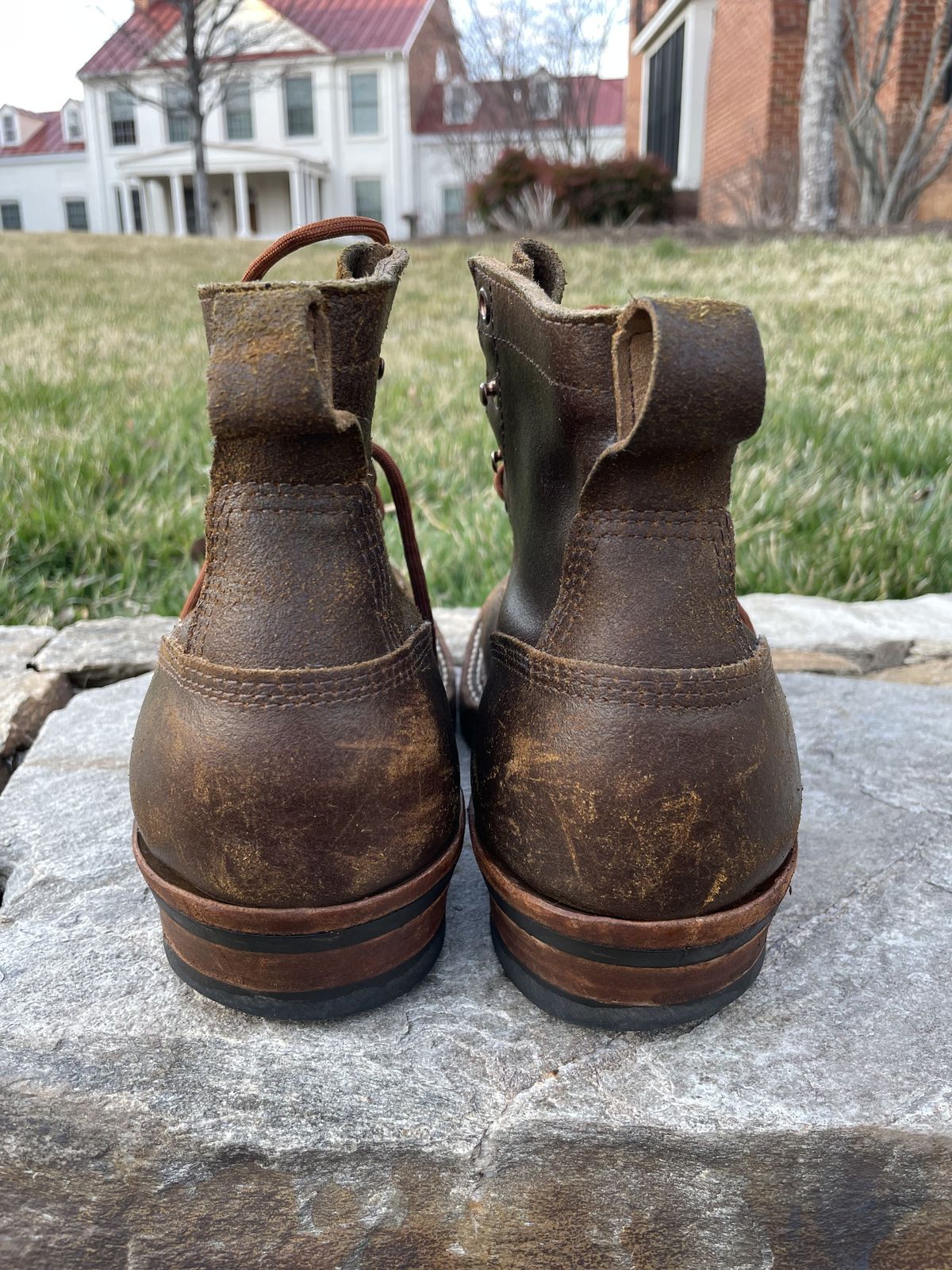 Photo by patinathunderdome on March 5, 2022 of the White's 350 Cutter in Horween Cinnamon Waxed Flesh.