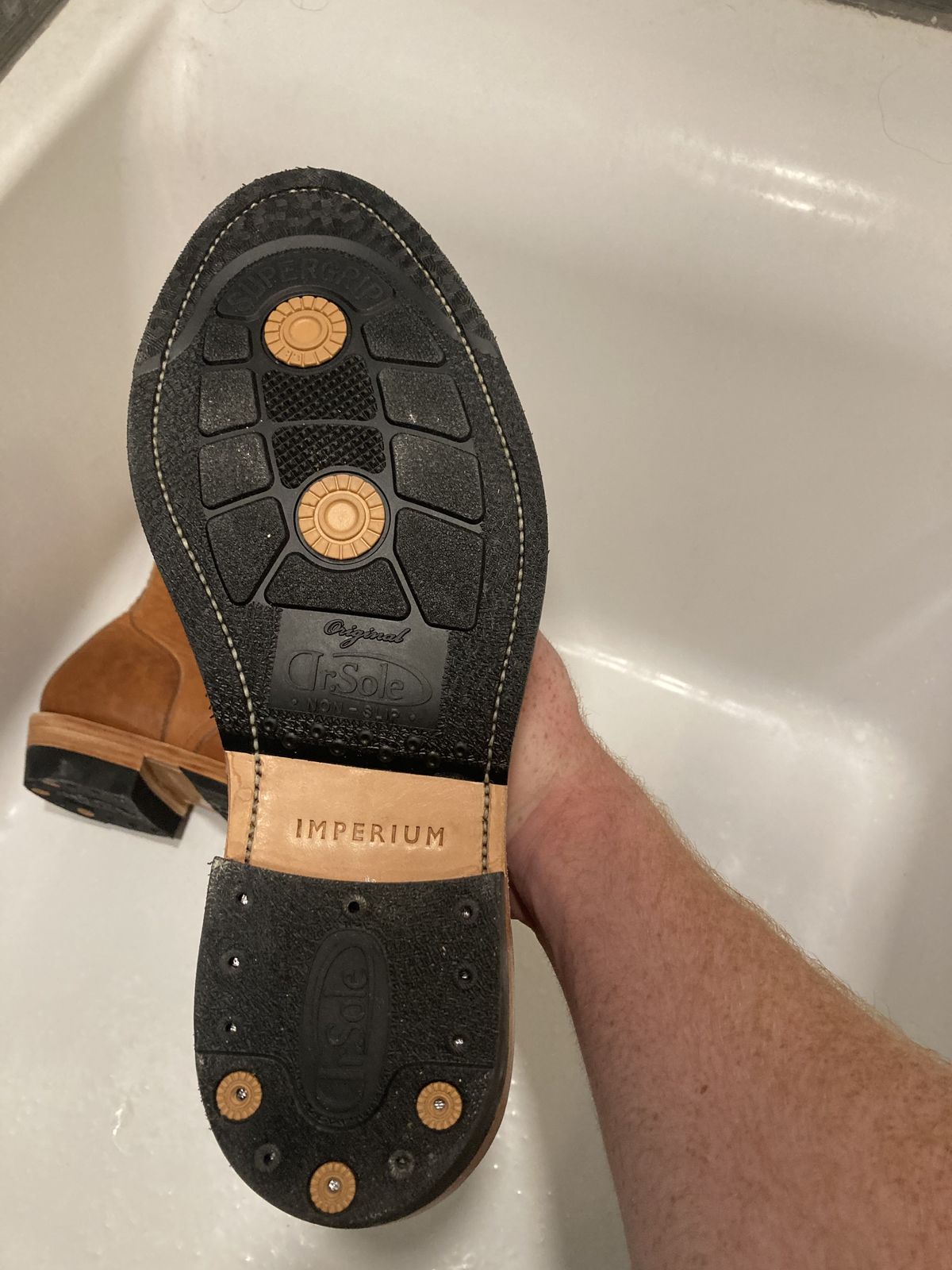 Photo by patinathunderdome on October 1, 2021 of the Imperium Radical in Horween English Tan Dublin.