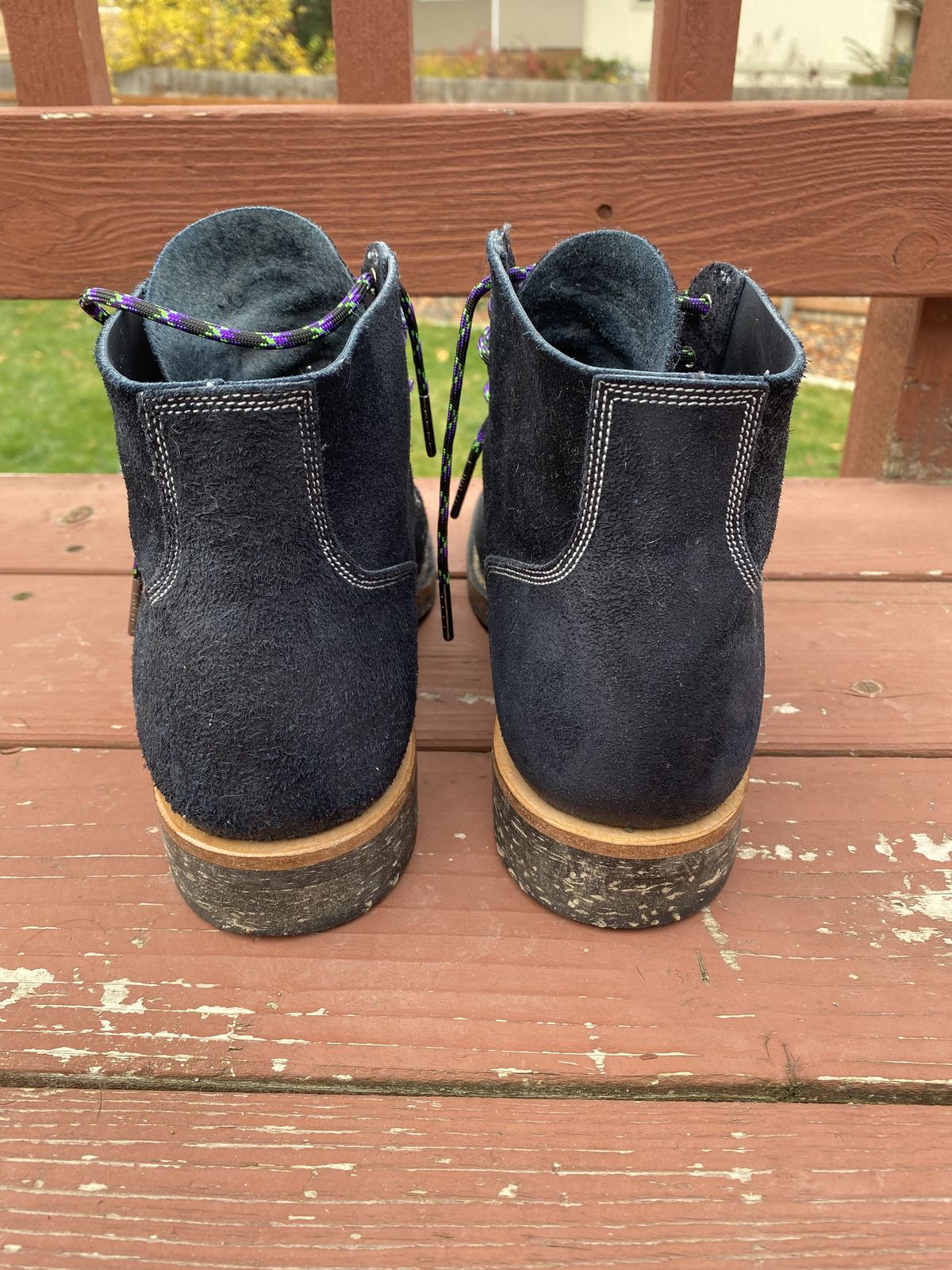 Photo by patinathunderdome on November 2, 2021 of the Viberg Boondocker in Horween Petrol Chamois Roughout.