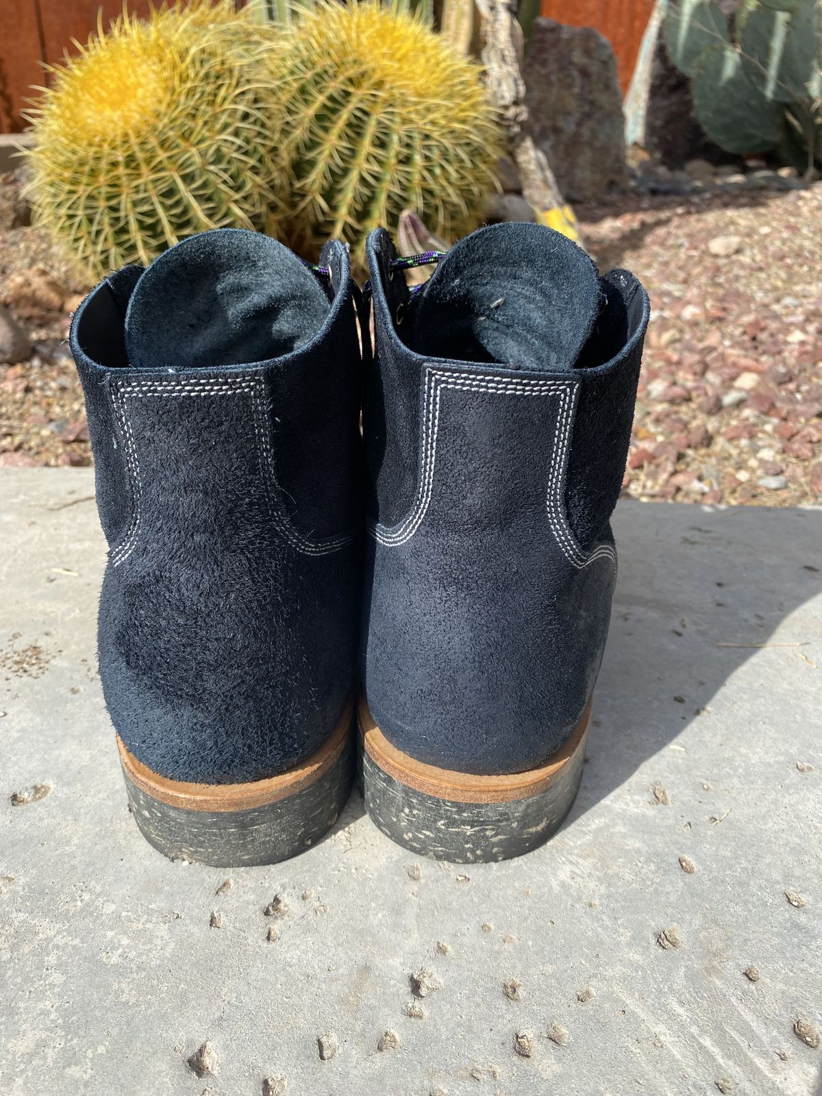 Photo by patinathunderdome on December 5, 2021 of the Viberg Boondocker in Horween Petrol Chamois Roughout.
