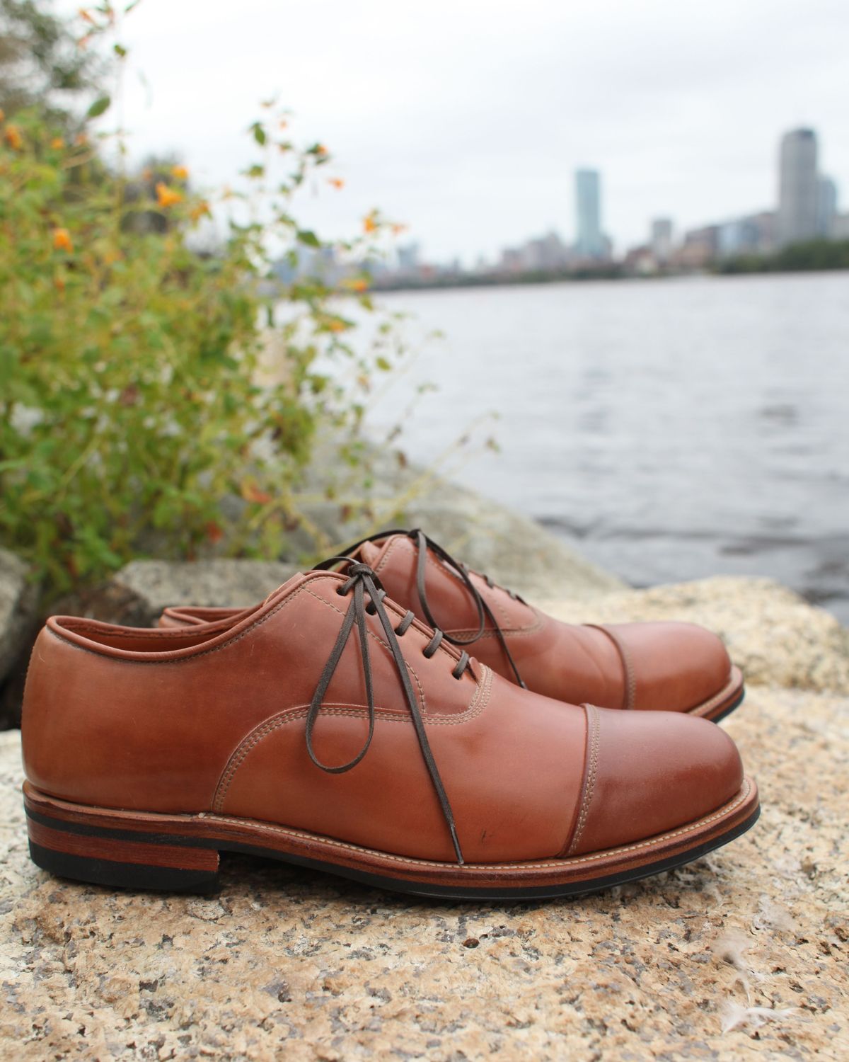 Photo by patinathunderdome on October 5, 2021 of the Viberg Bastion Oxford in Horween Natural Shell Cordovan.