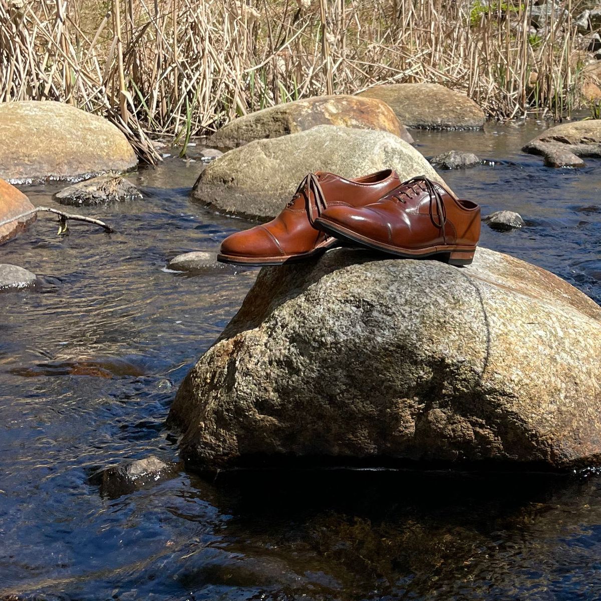 Photo by patinathunderdome on May 4, 2022 of the Viberg Bastion Oxford in Horween Natural Shell Cordovan.