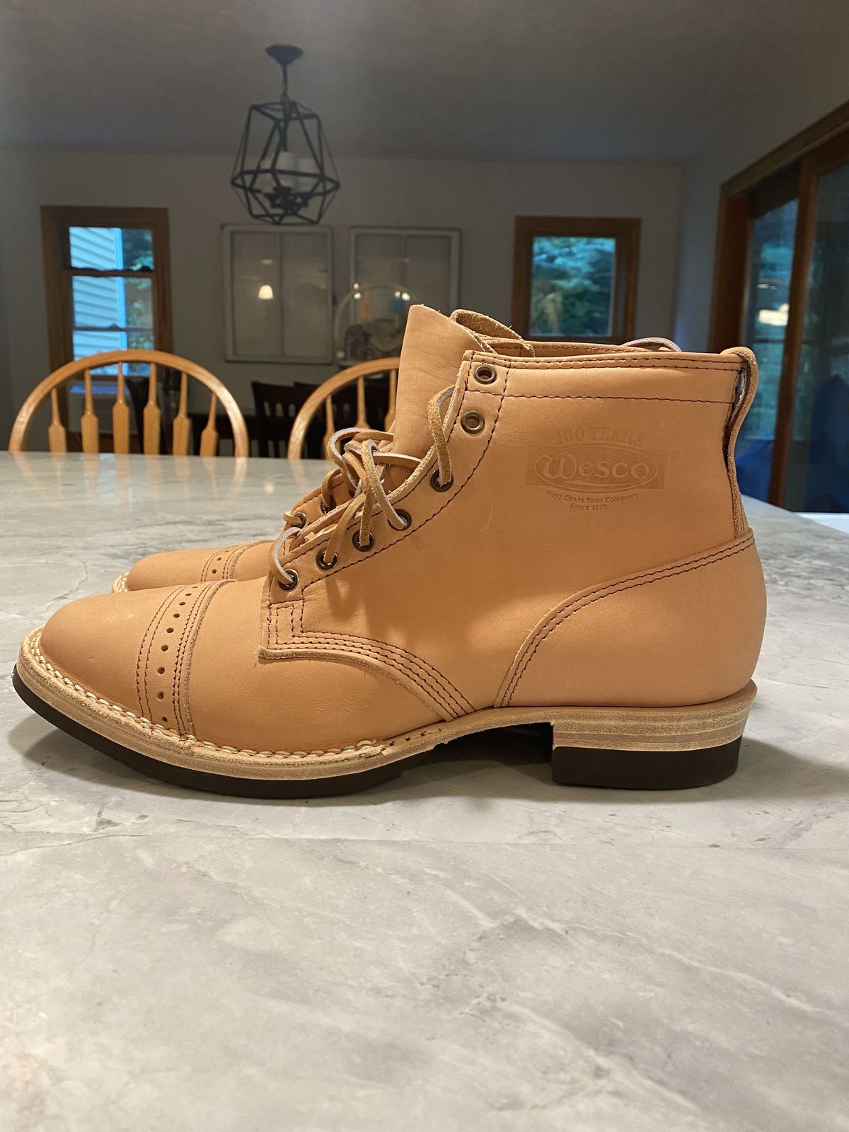 Photo by patinathunderdome on October 1, 2021 of the Wesco Hendrik in Horween Natural Essex.