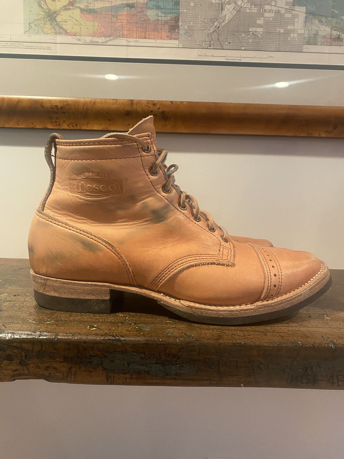 Photo by patinathunderdome on December 1, 2021 of the Wesco Hendrik in Horween Natural Essex.