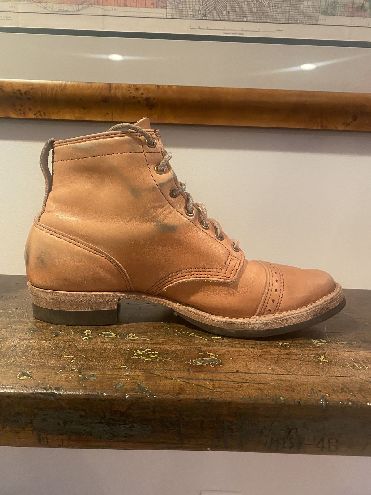 Photo by patinathunderdome on December 1, 2021 of the Wesco Hendrik in Horween Natural Essex.