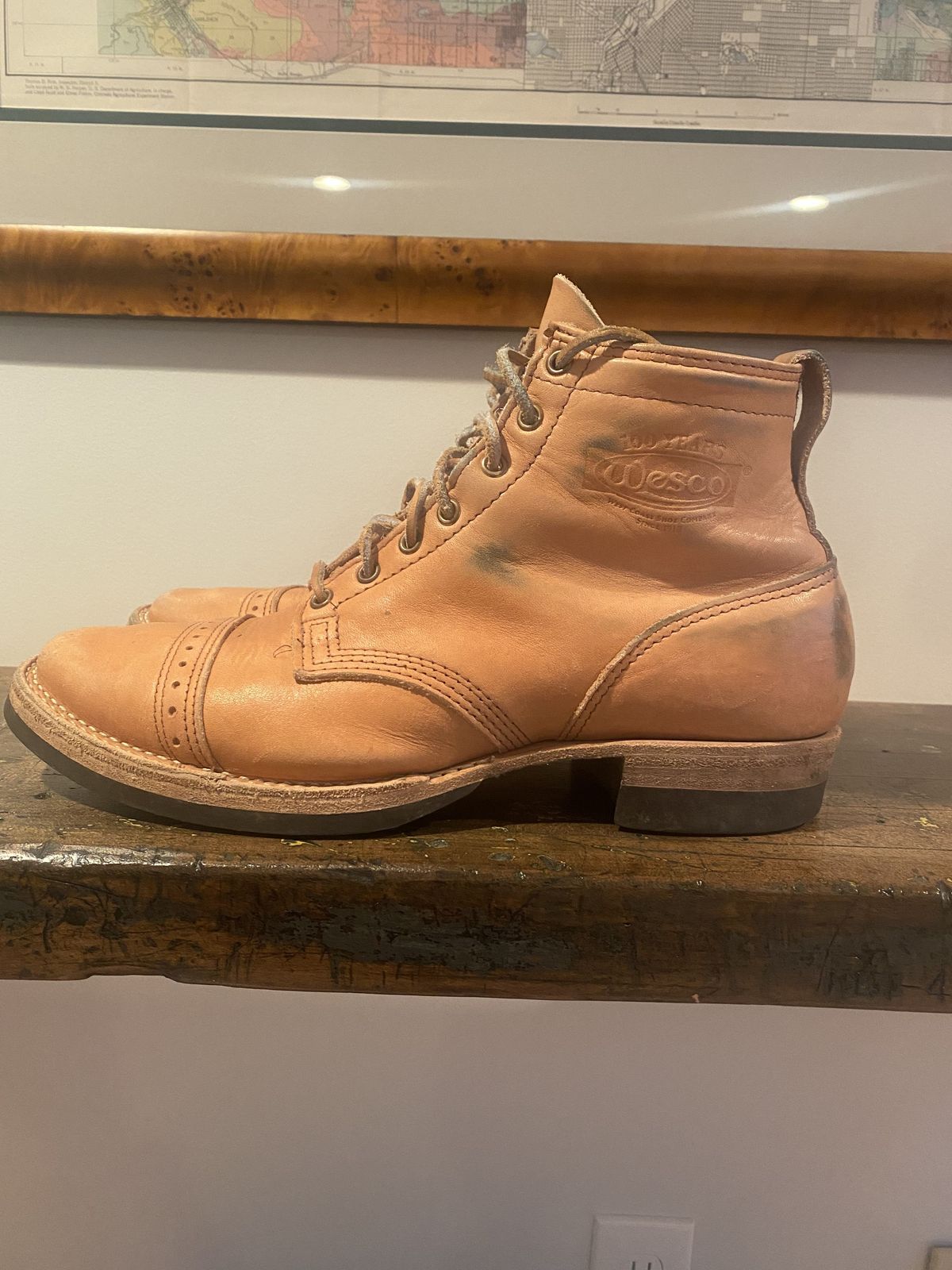 Photo by patinathunderdome on December 1, 2021 of the Wesco Hendrik in Horween Natural Essex.
